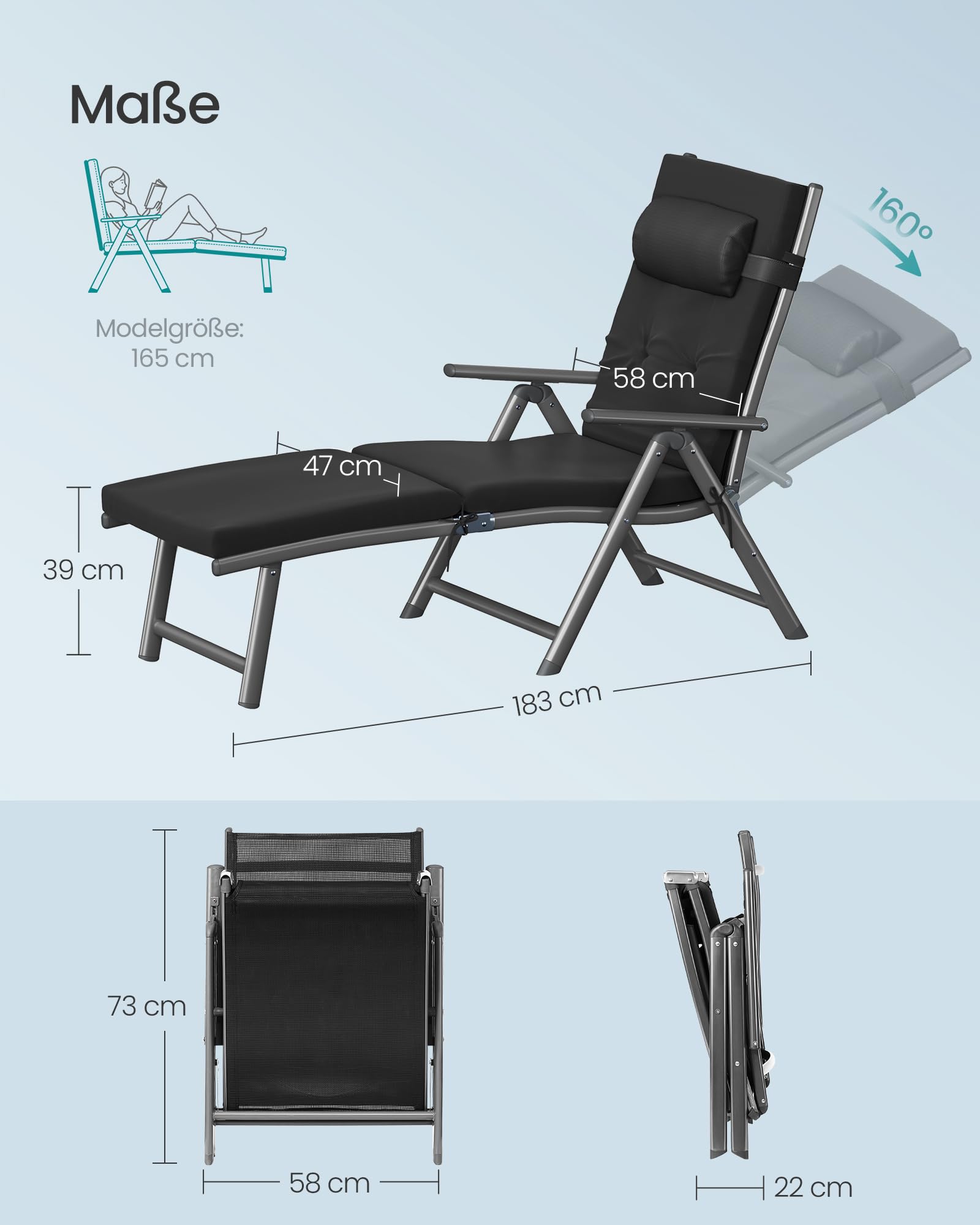 songmics-sonnenliege-klappbar-mit-6-cm-polster-schwarz image 3
