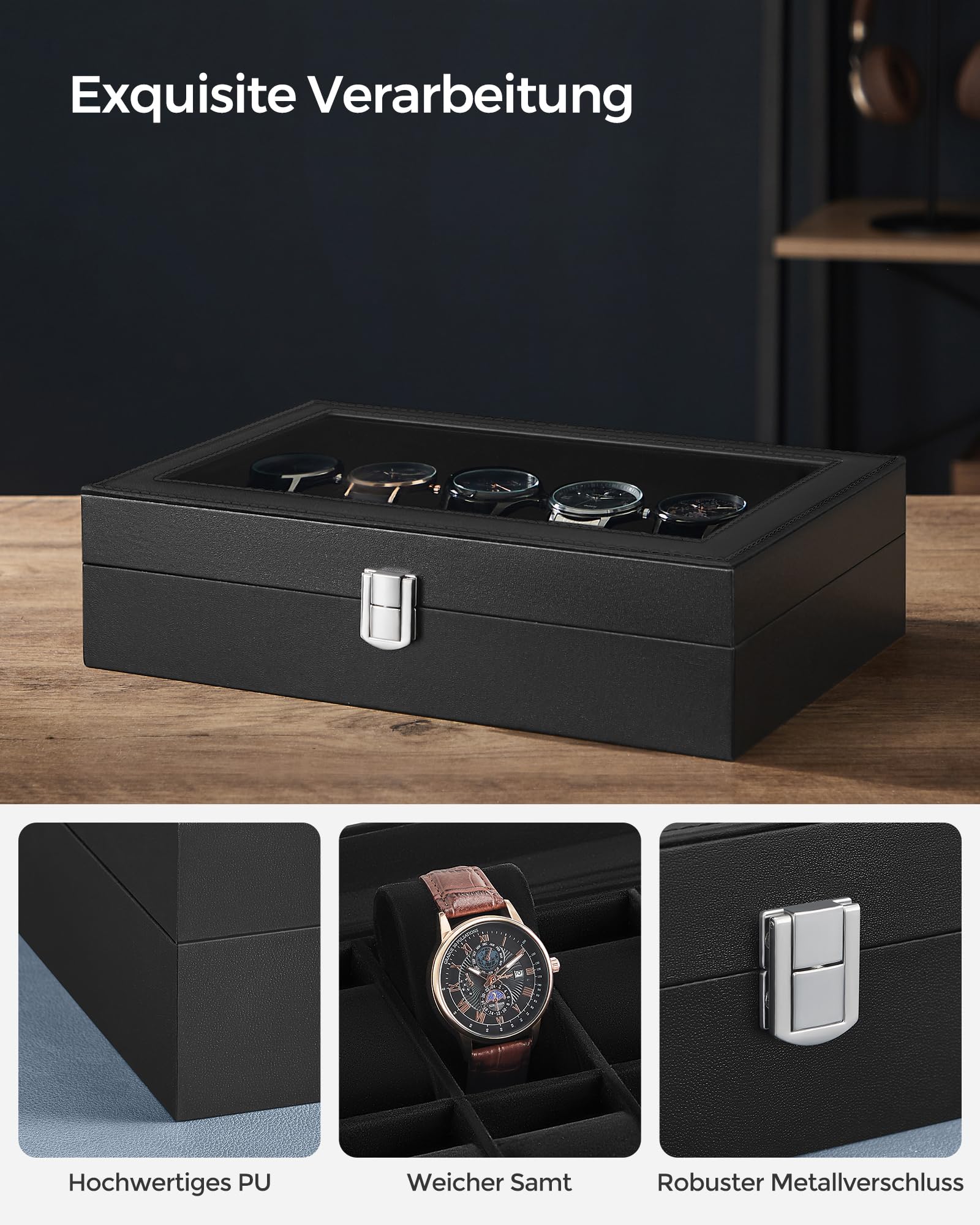 songmics-uhrenbox-12-f-cher-uhrenkasten-mit-glasdeckel-schwarz-jwb12b image 3