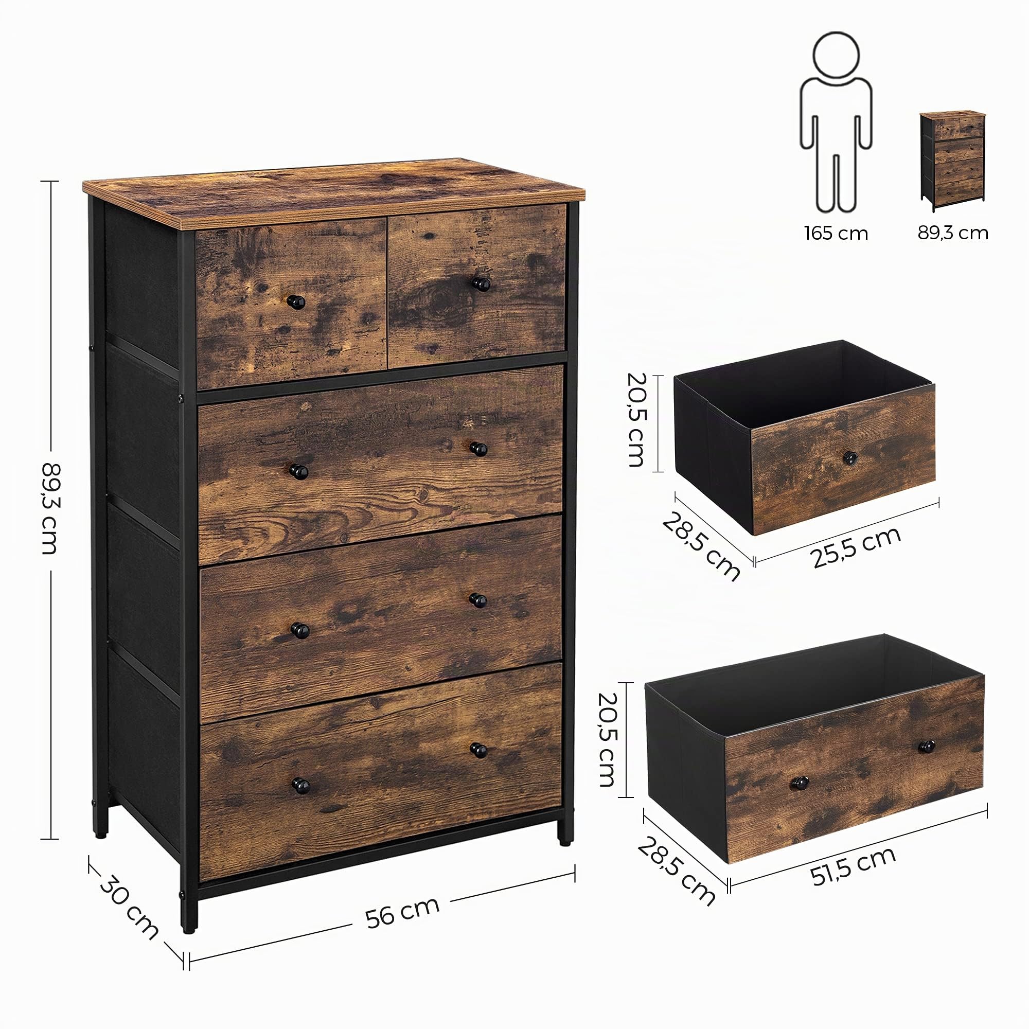songmics-bellah-kommode-lgs045kd01-mit-5-stoffschubladen-vintagebraun-klassiksch image 3