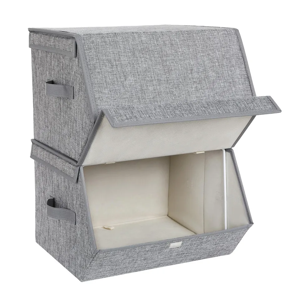 songmics-aufbewahrungsbox-2er-set-faltbar-38-x-26-5-cm-grau-beige image 1
