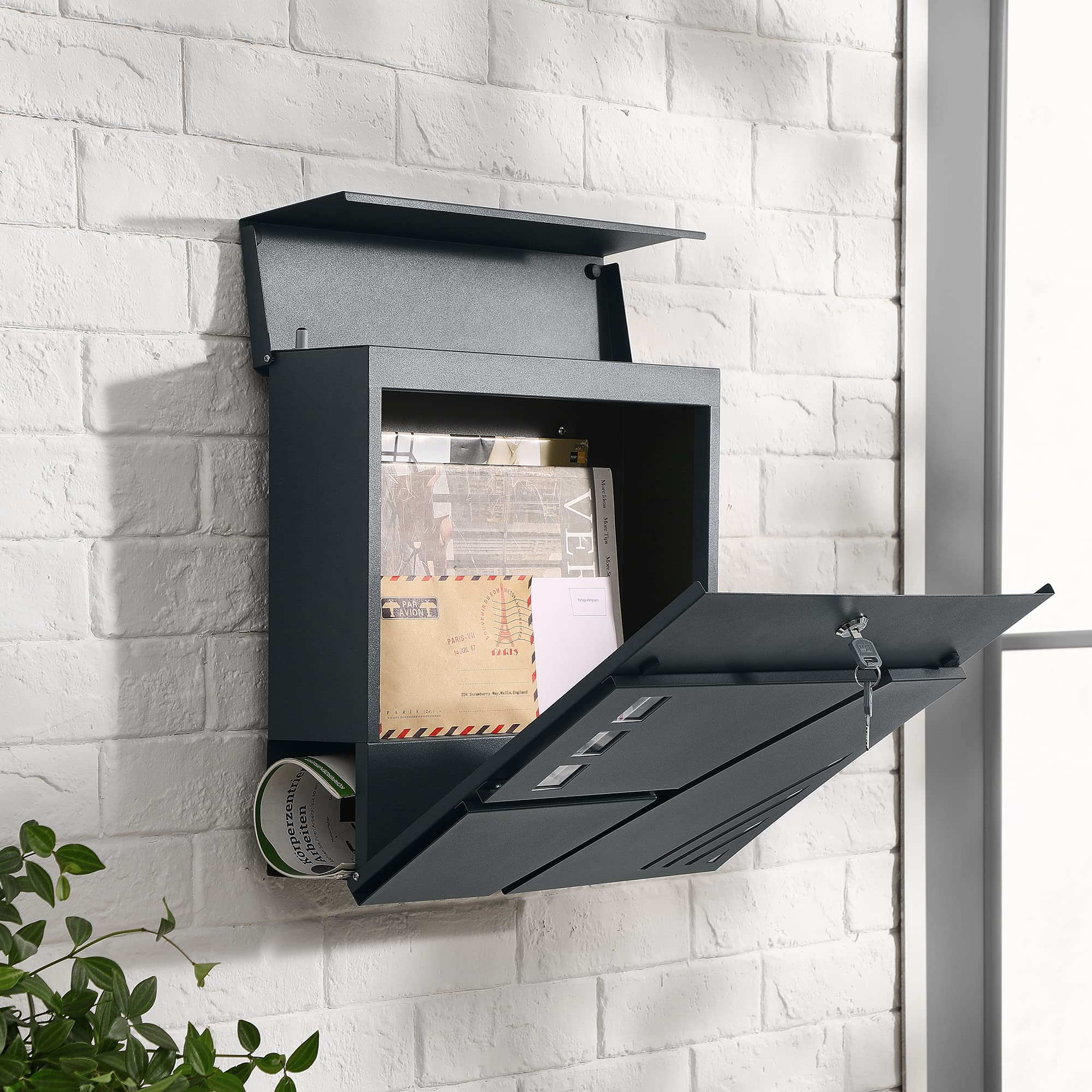 songmics-wandbriefkasten-mit-sichtfenster-zeitungsfach-und-schloss-anthrazit image 3