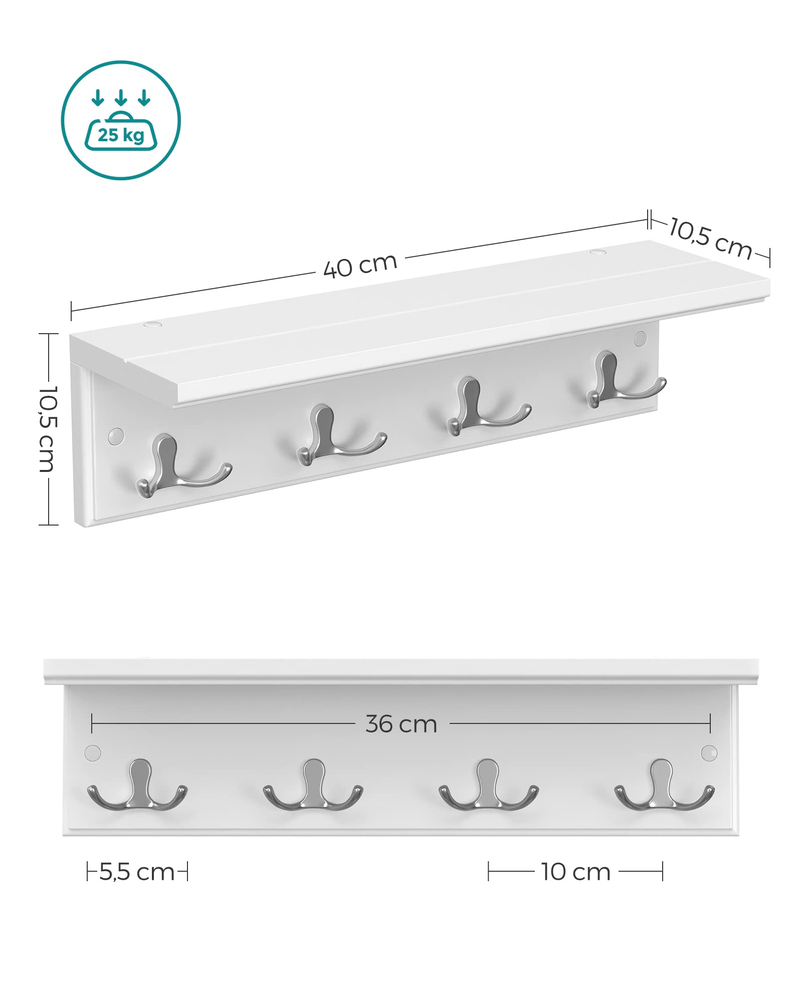 songmics-lhr42wt-wandgarderobe-mit-ablage-wei-4-doppelhaken image 2
