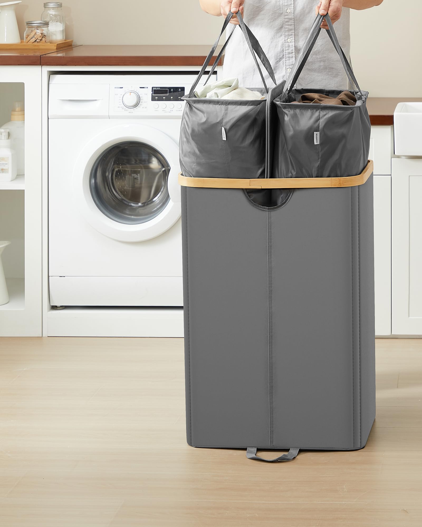 songmics-w-schekorb-2-f-cher-150-liter-mit-deckel-schiefergrau-naturbeige-lcb523 image 2