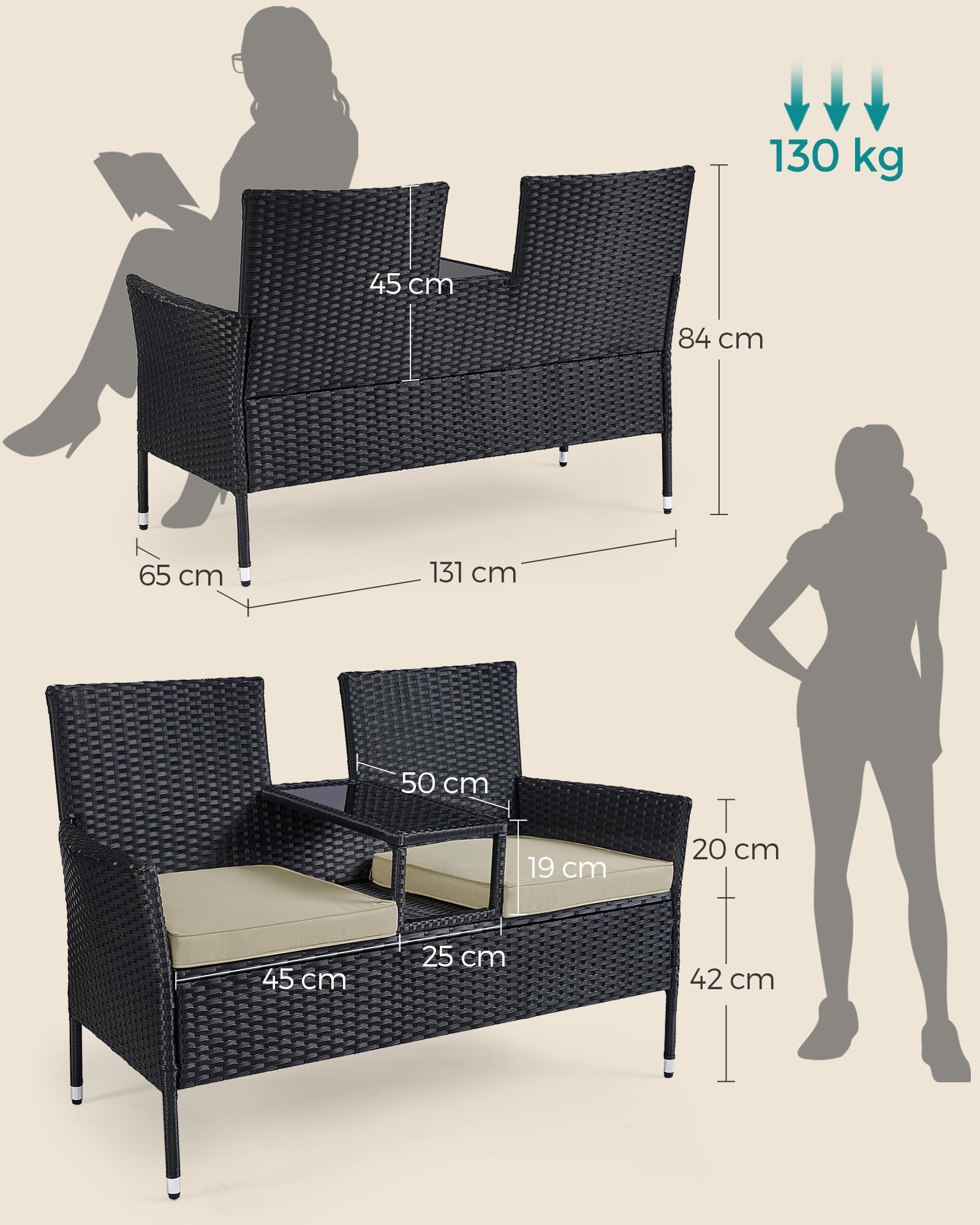 songmics-ggf022b02-balkonsofa-gartenbank-mit-tisch-pe-rattan-schwarz-taupe image 2
