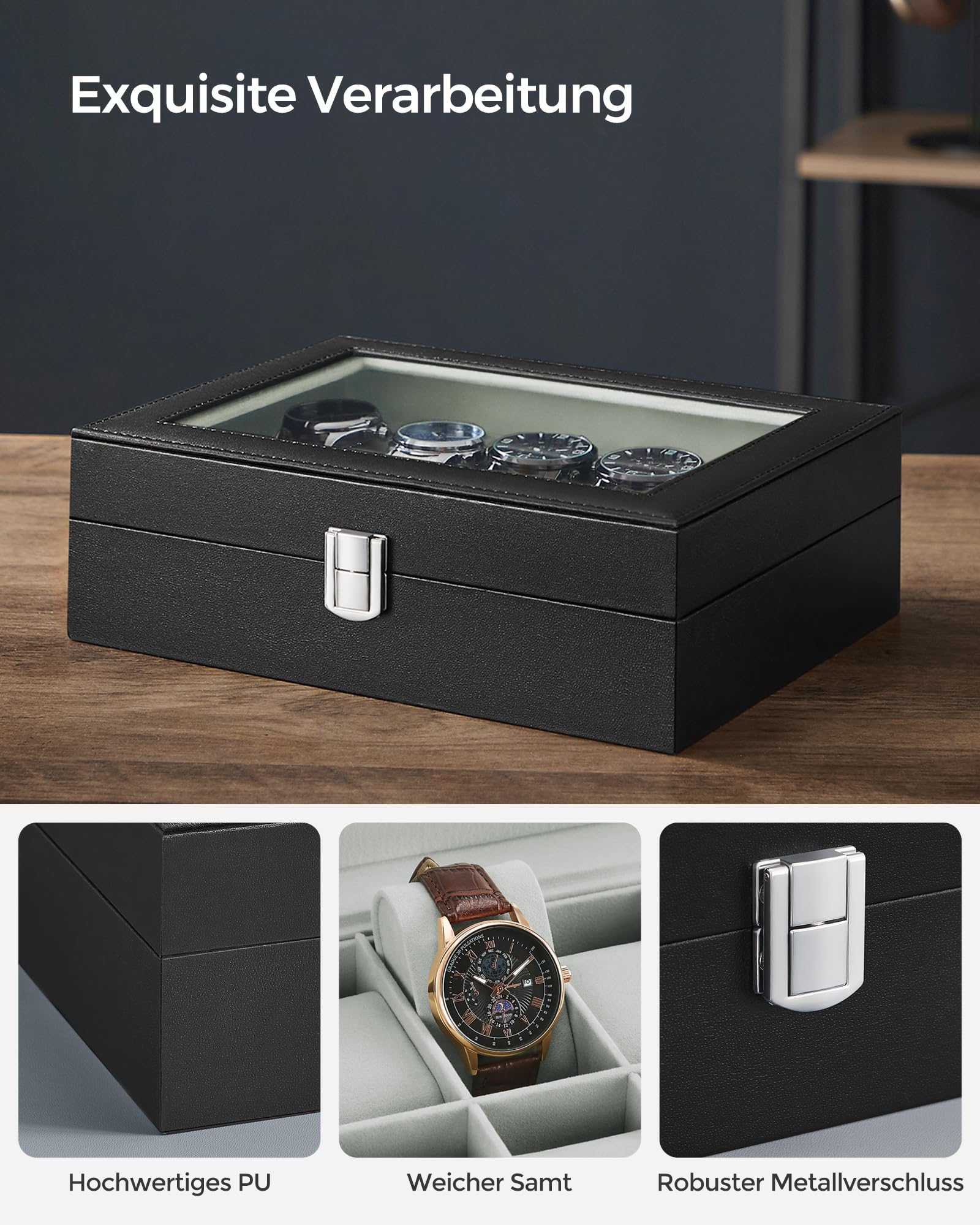 songmics-uhrenbox-mit-10-f-chern-jwb010bk-uhrenkasten-schwarz-aus-pu-mit-glasdec image 3