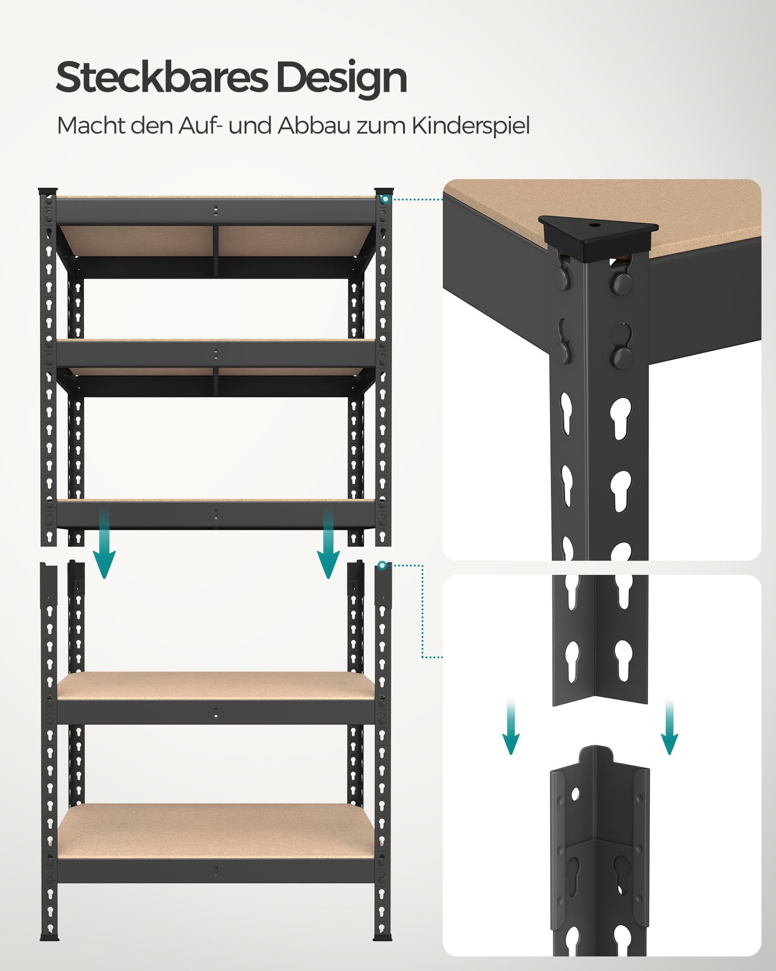 songmics-schwerlastregal-glr300b01-standregal-5-ablagen-30-x-75-x-150-cm-schwarz image 6
