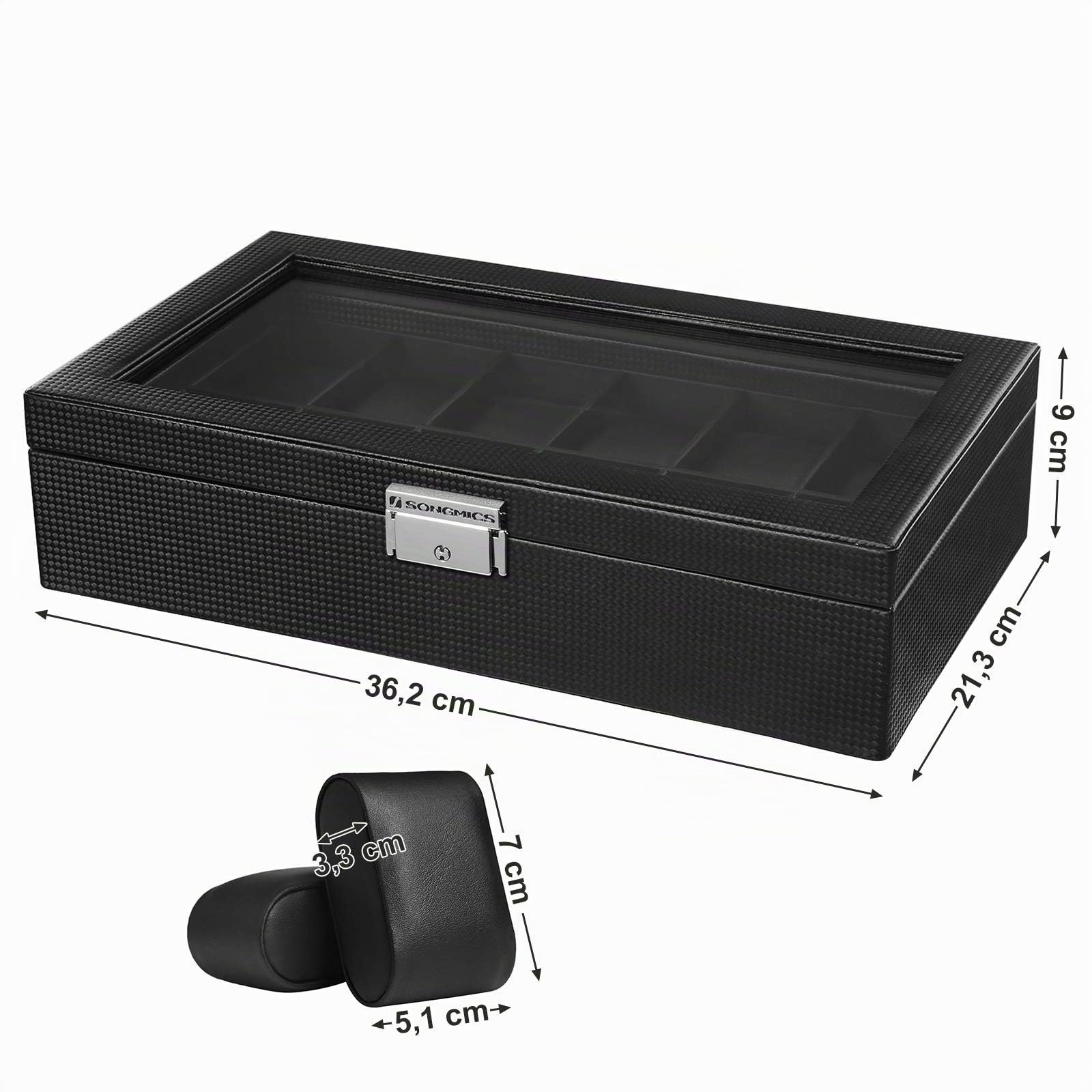 songmics-uhrenbox-12-f-cher-glasdeckel-schwarz-36-2-x-9-x-21-3-cm-jwb302h image 6