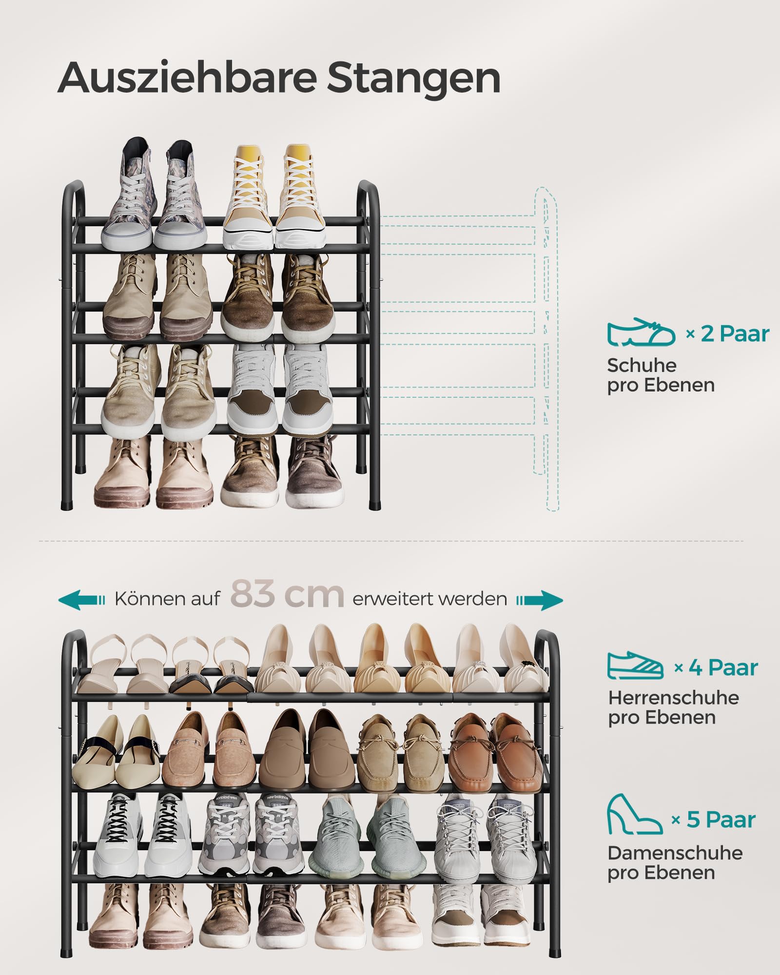 songmics-schuhregal-3-ebenen-ausziehbar-58-83-cm-tintenschwarz-lmr039b01 image 4