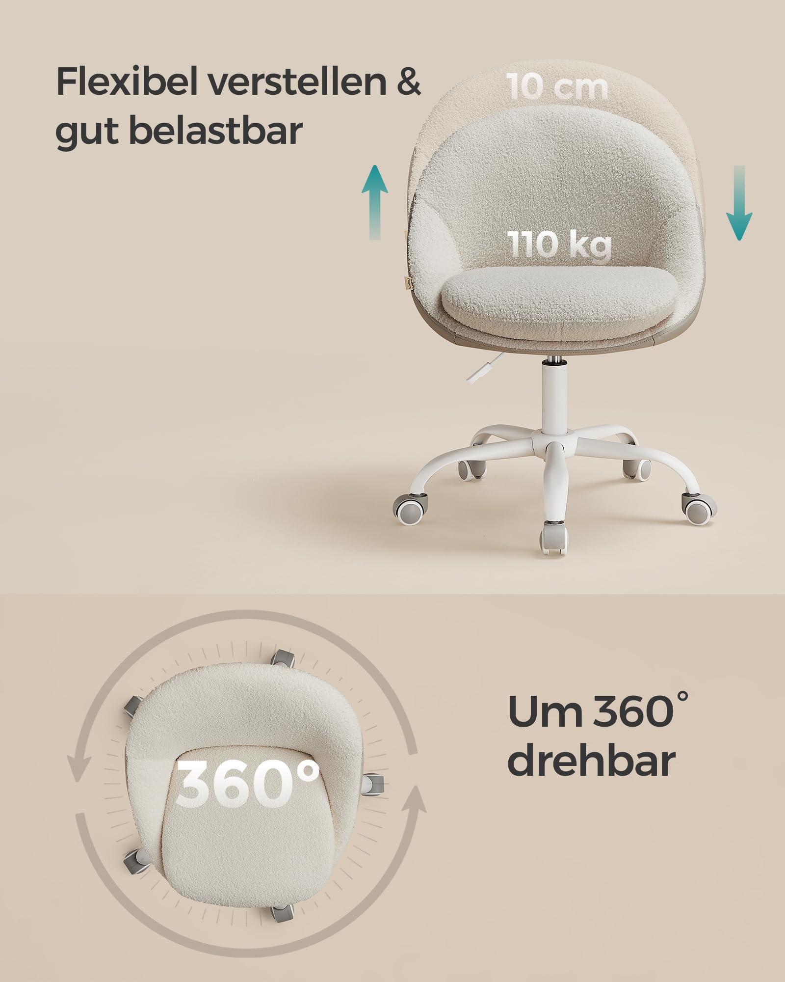 songmics-drehstuhl-sherpa-schminkstuhl-h-henverstellbar-beige-wei-obg020w01 image 7