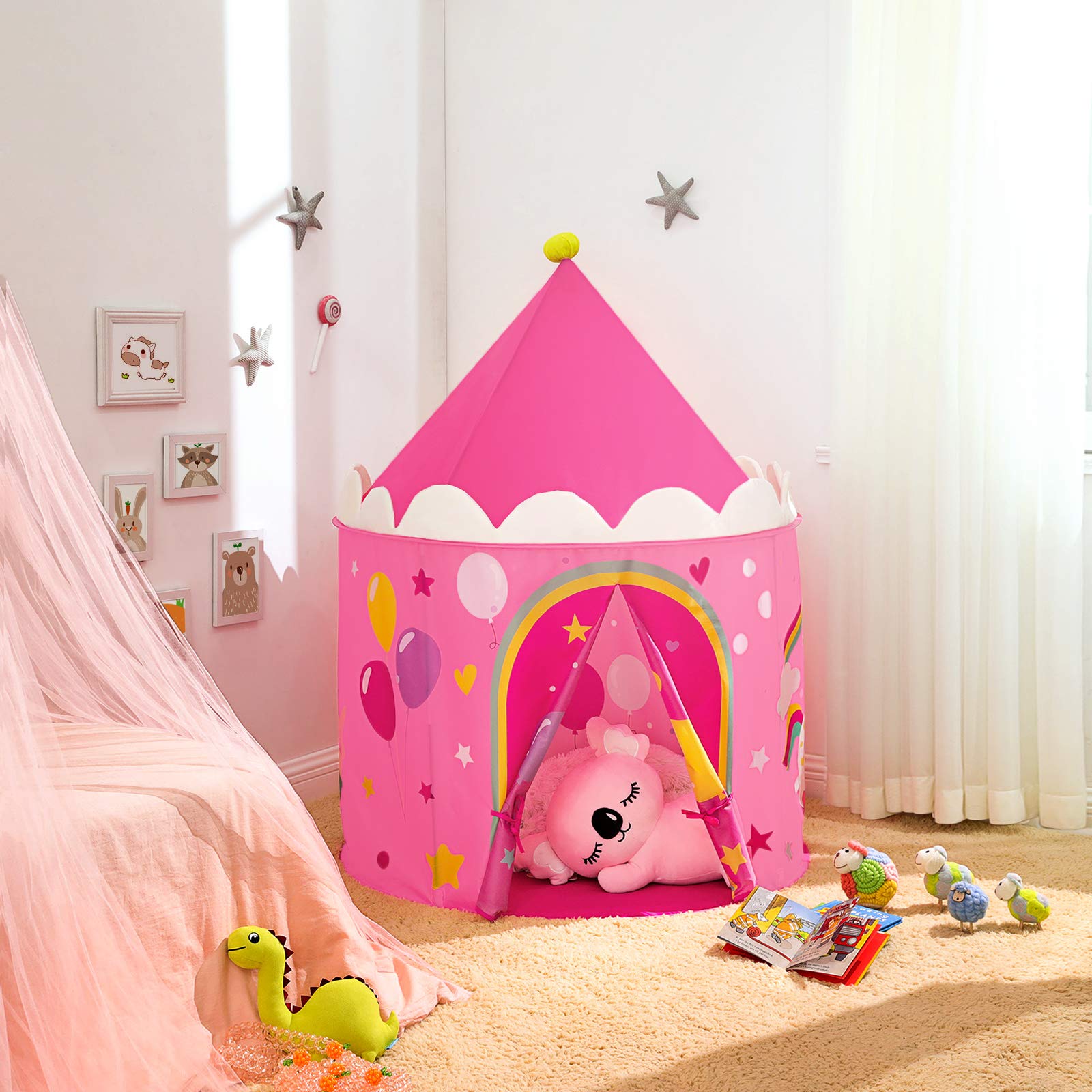 songmics-spielzelt-lpt04py-pink-gelb-prinzessinnenschloss-101x135-cm image 3