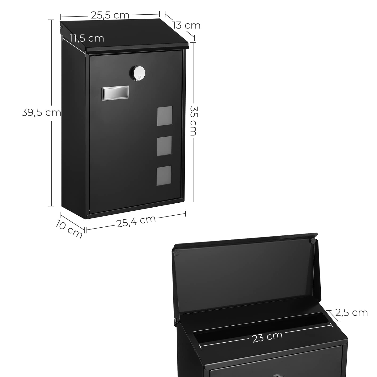 songmics-wandbriefkasten-gmb031b02-briefkasten-mit-sichtfenster-und-schloss-schw image 7