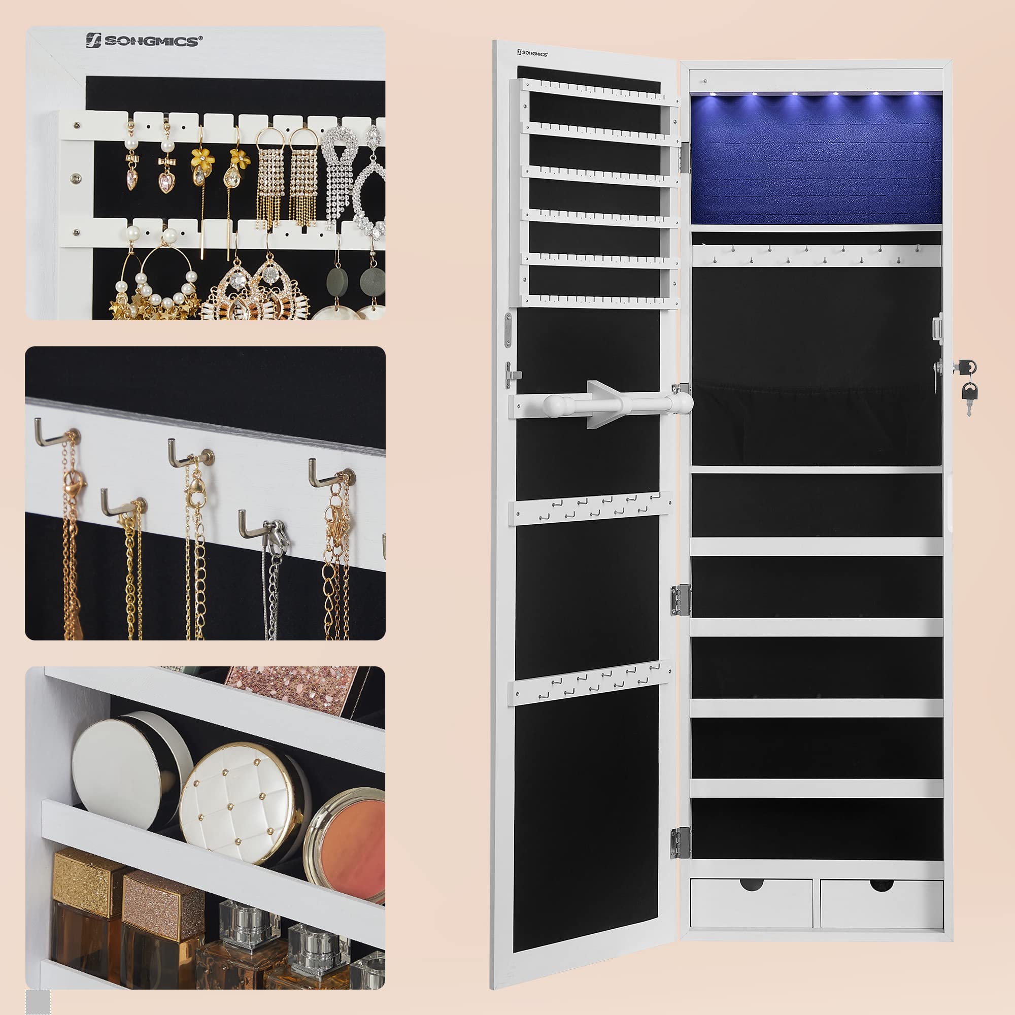 songmics-schmuckschrank-h-ngend-mit-spiegel-6-led-wei-holzmaserung image 4