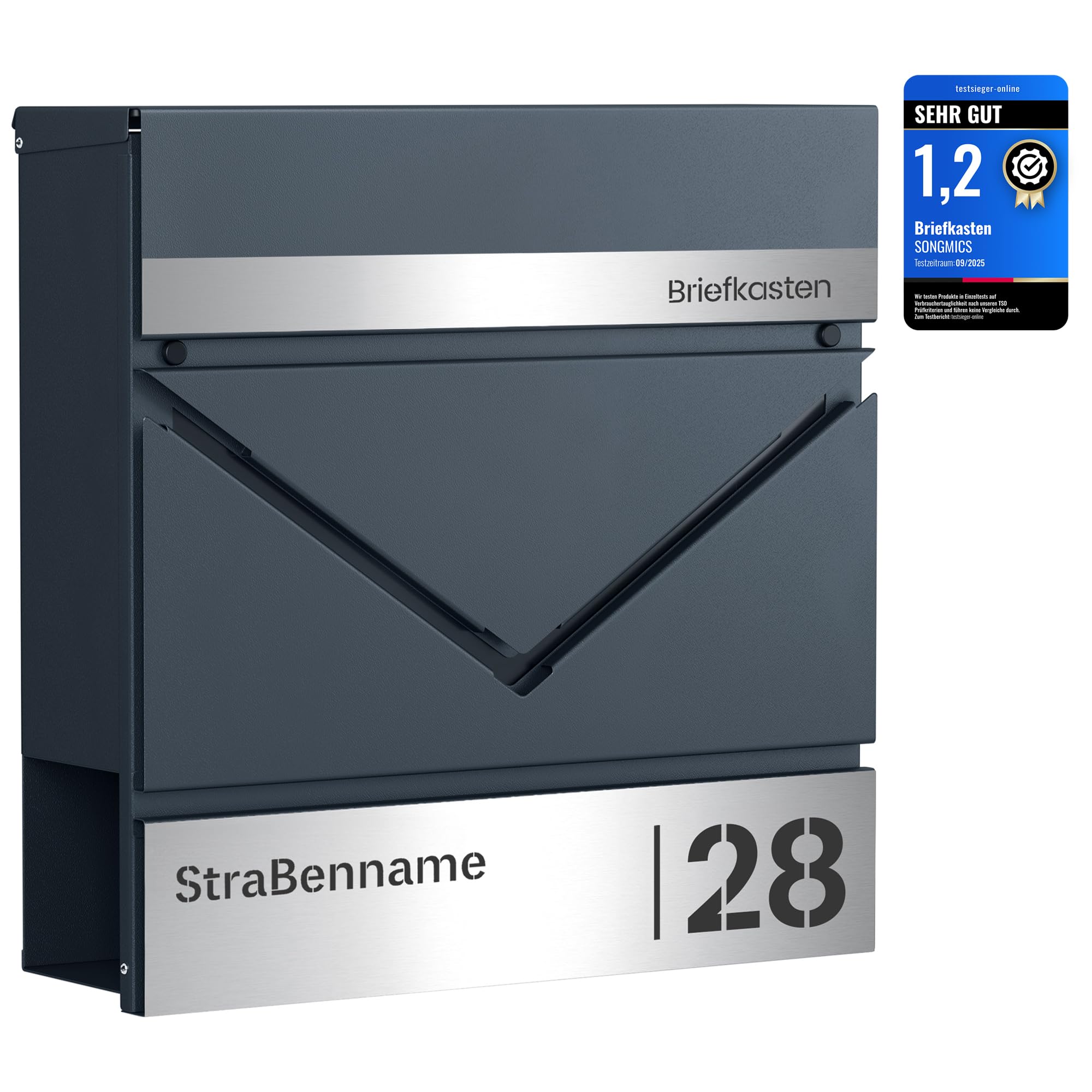 songmics-briefkasten-personalisiert-mit-zeitungsfach-anthrazit image 1