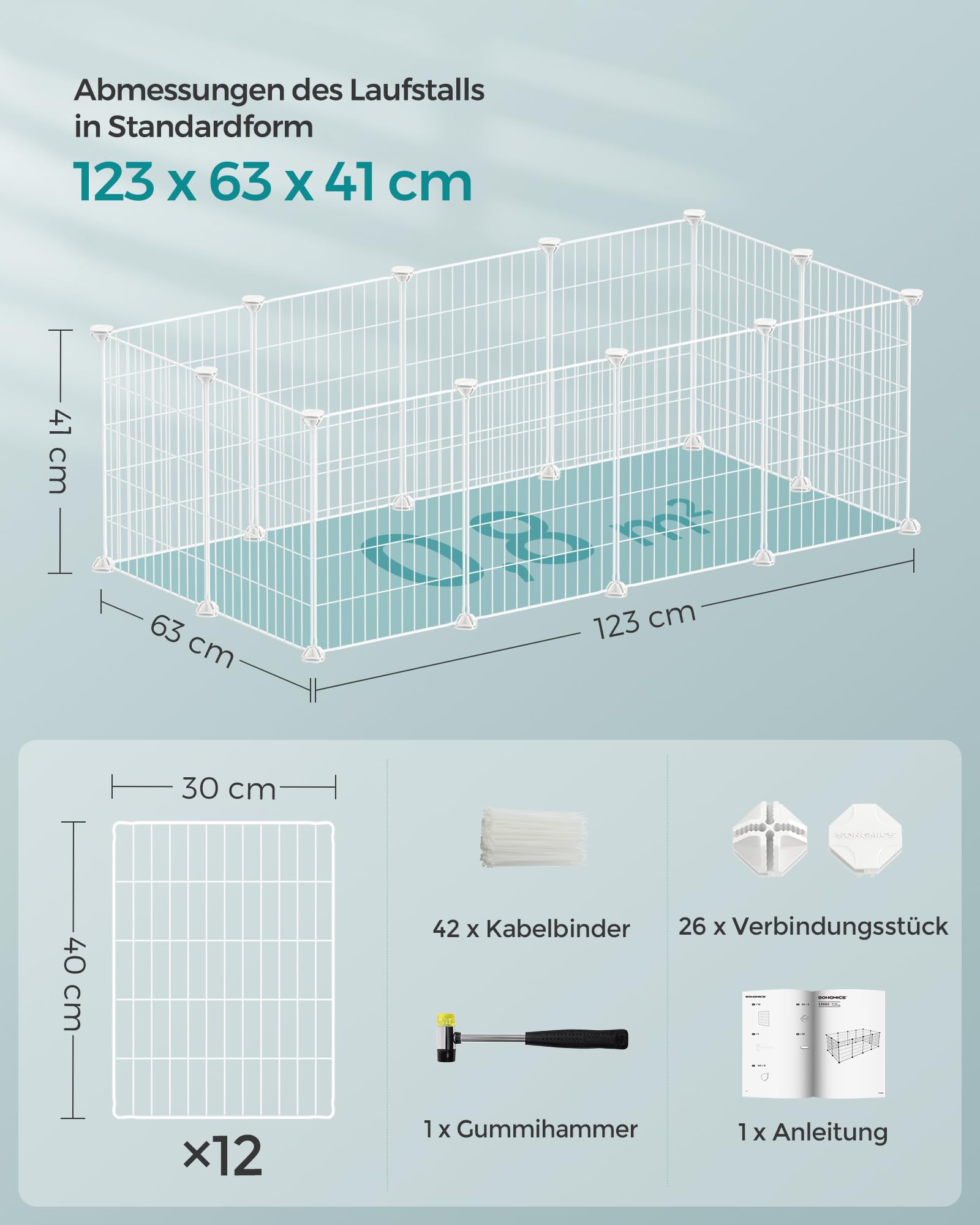 songmics-freilauf-diy-kleintiergehege-lpi001w01-metallgitter-123-x-63-x-41-cm-we image 6