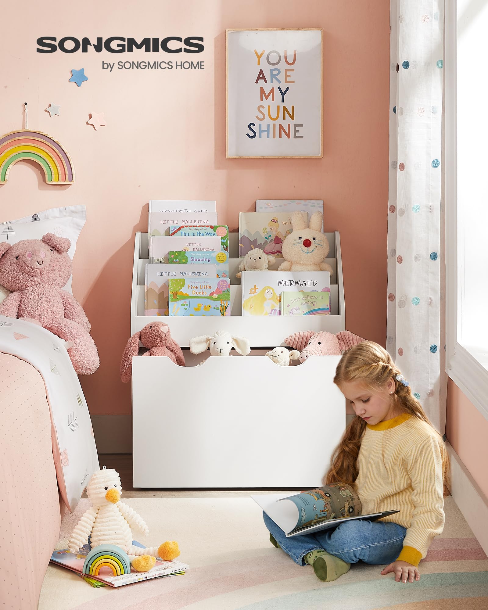 songmics-gkr041w10-kinderregal-b-cherregal-3-ebenen-mit-rollbox image 3