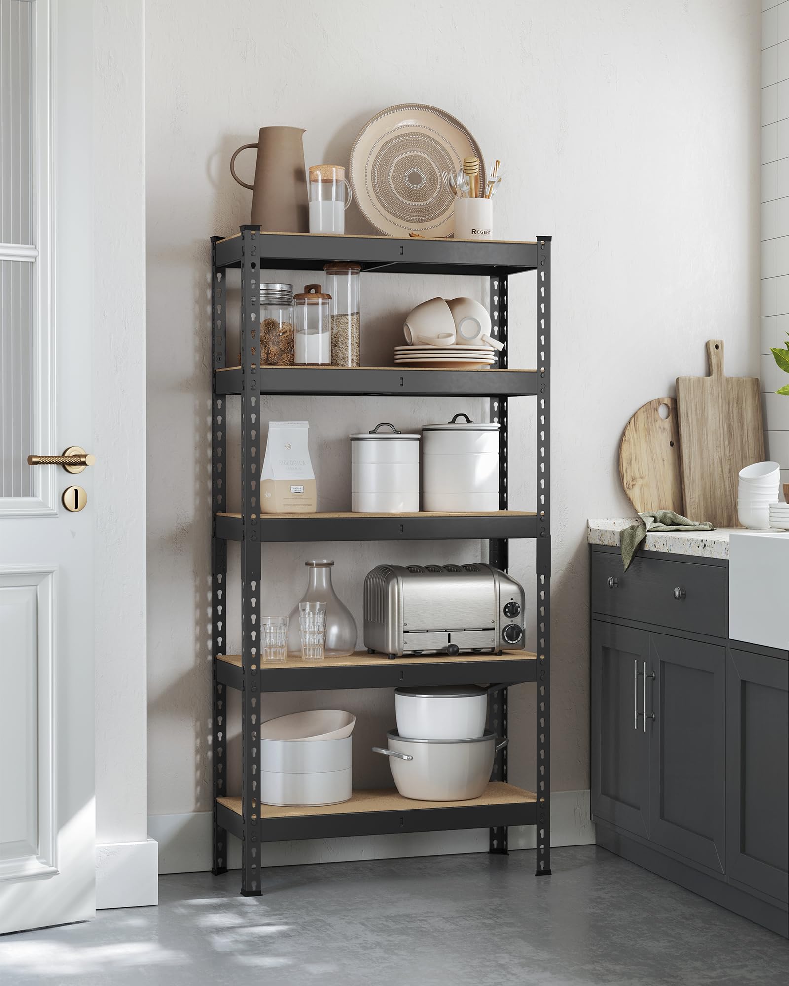 songmics-schwerlastregal-glr300b01-standregal-5-ablagen-30-x-75-x-150-cm-schwarz image 2