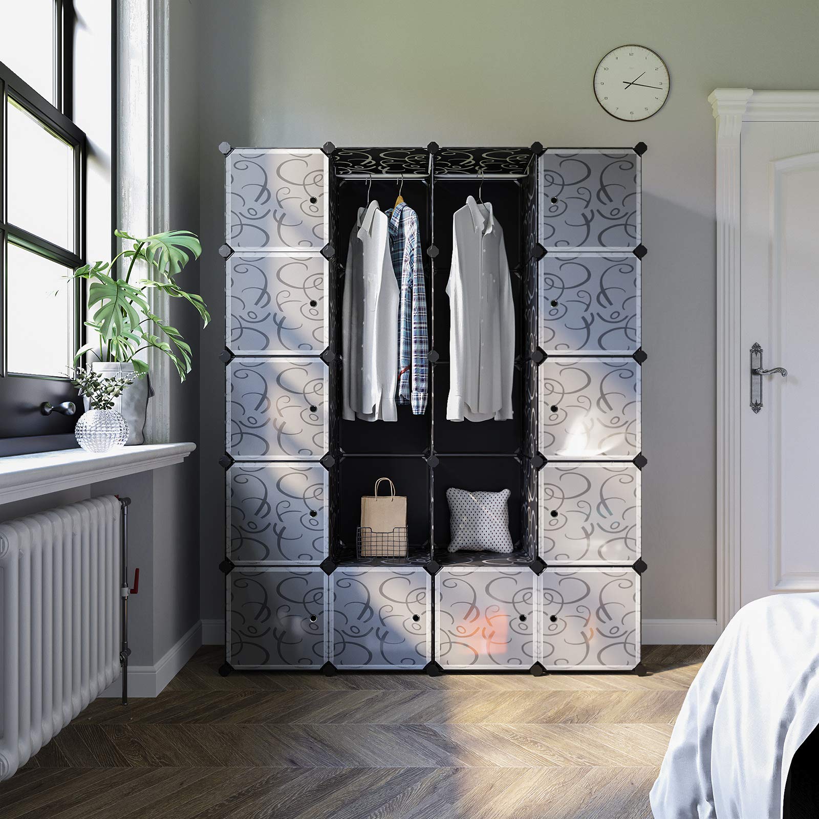 songmics-kleiderschrank-steckregal-lpc30h-143-x-178-x-36-cm-schwarz-mit-2-kleide image 2