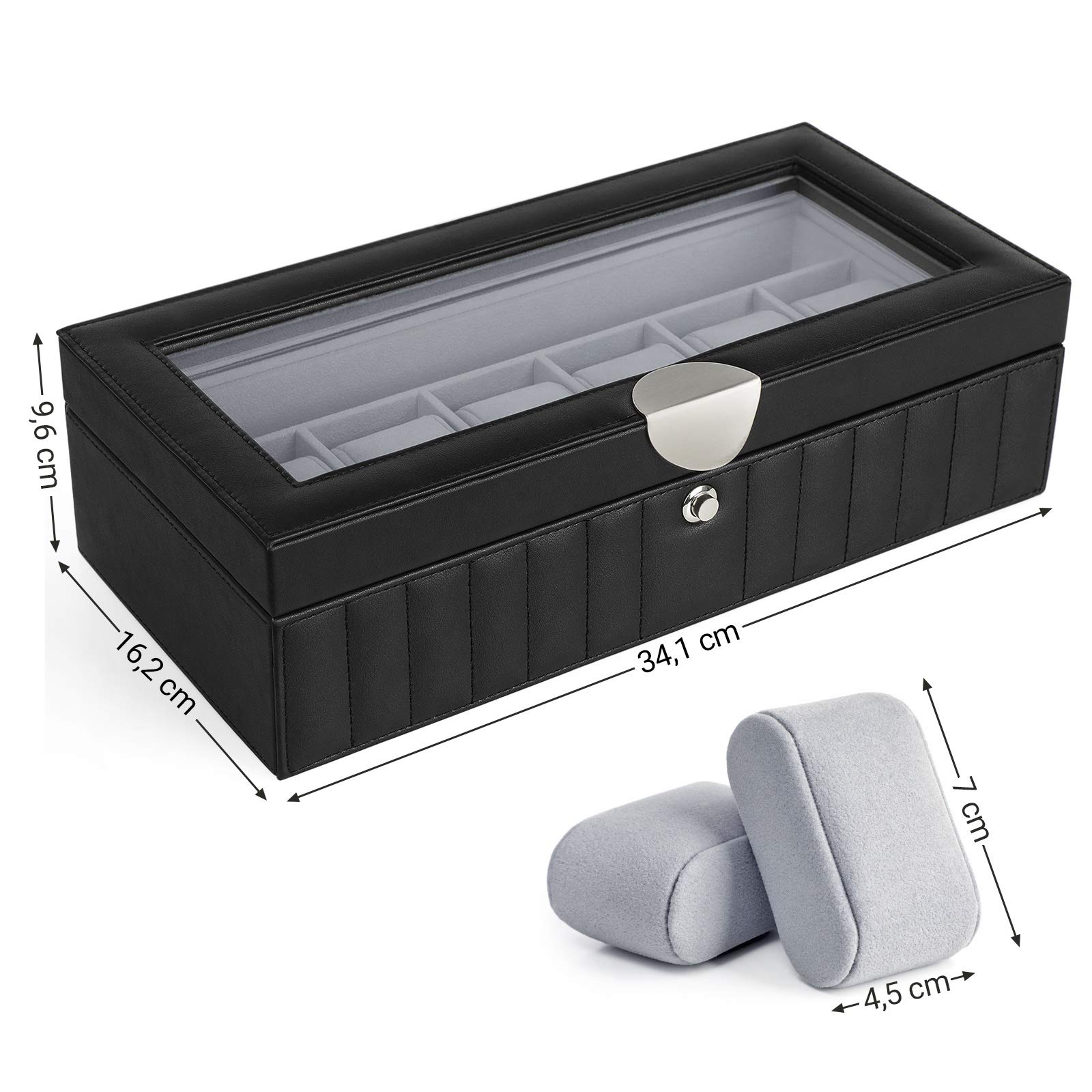 songmics-uhrenbox-jwb022bk-f-r-6-uhren-2-ebenen-glasdeckel-schwarz image 7