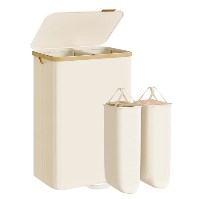 songmics-w-schekorb-mit-deckel-150-l-2-f-cher-bambusrahmen image 1