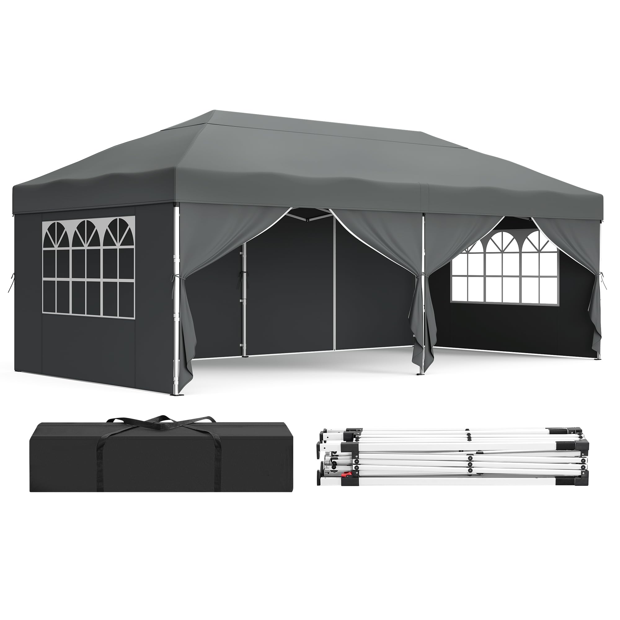 songmics-faltpavillon-3-x-6-m-mit-seitenw-nden-upf-50-dunkelgrau-gct204gz01 image 1