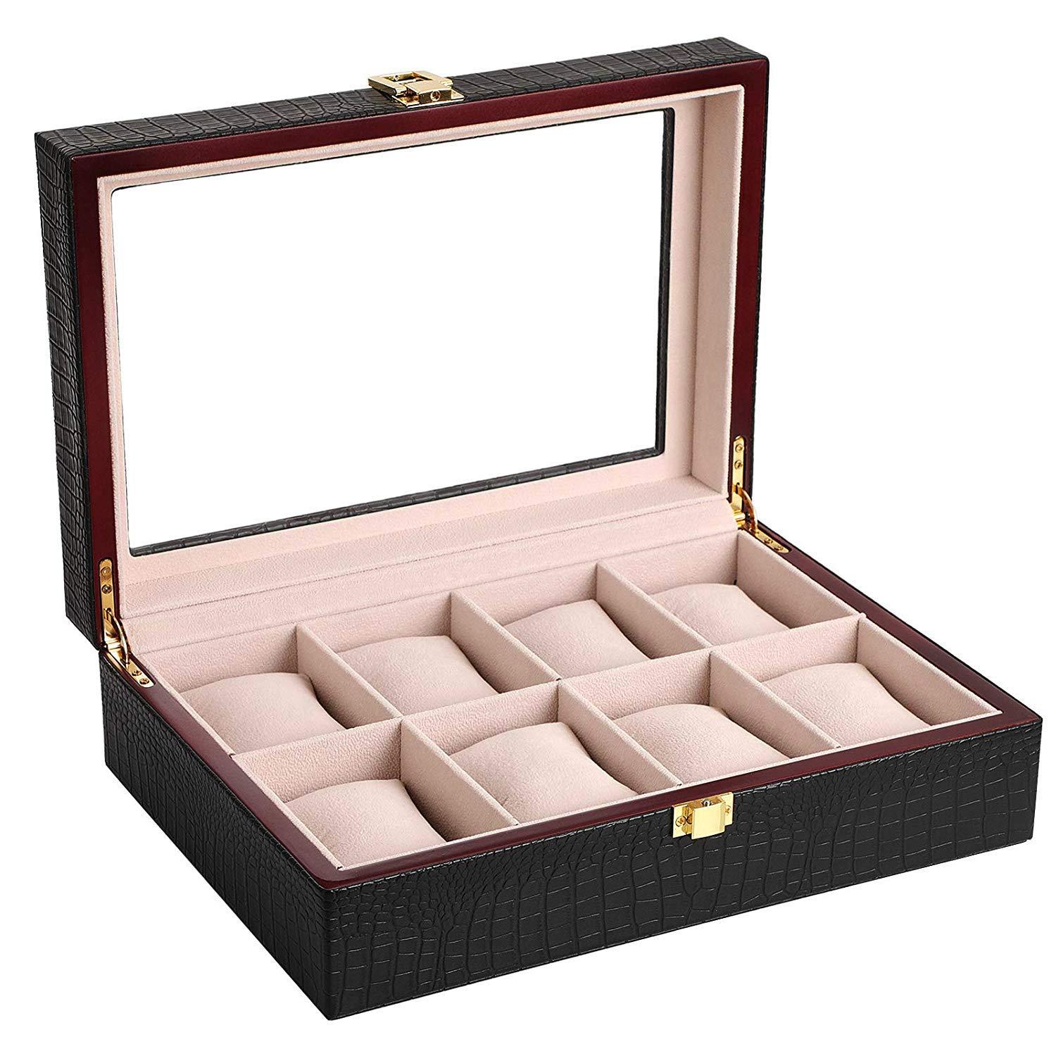 songmics-uhrenbox-8-f-cher-glasdeckel-schwarz-creme-jwb08b image 1