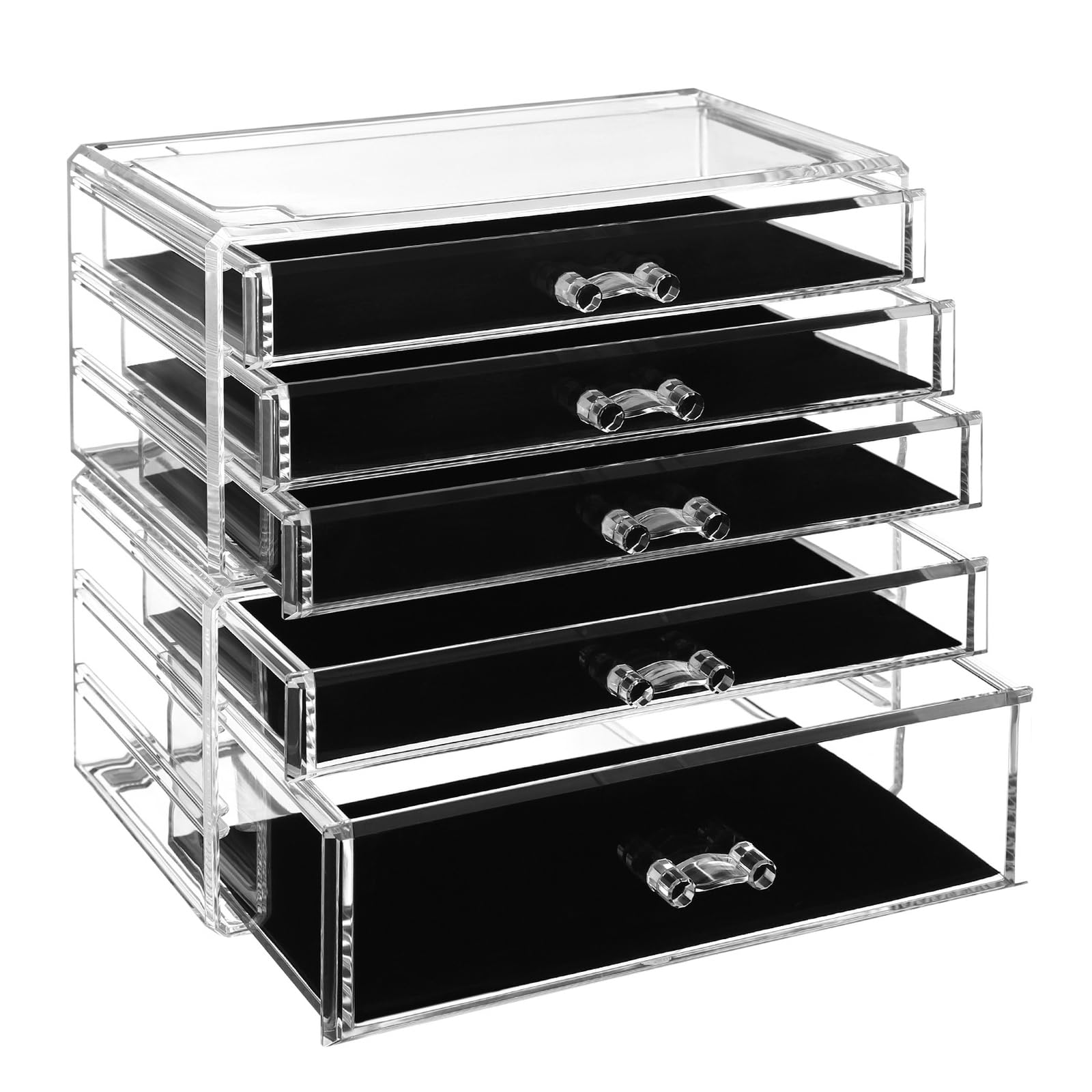 songmics-jmu32tp-make-up-organizer-2er-set-mit-5-schubladen-transparent image 3
