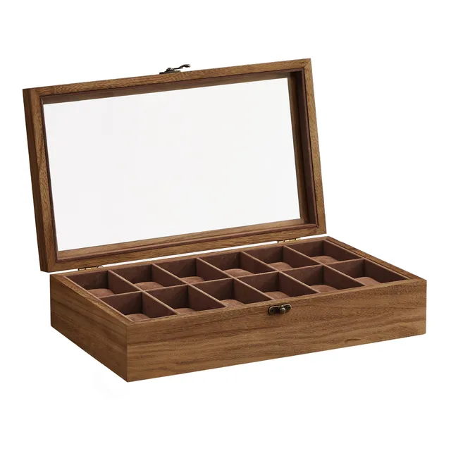 songmics-uhrenbox-12-f-cher-massivholz-mit-glasdeckel-uhrenkasten-f-r-zifferblat image 1