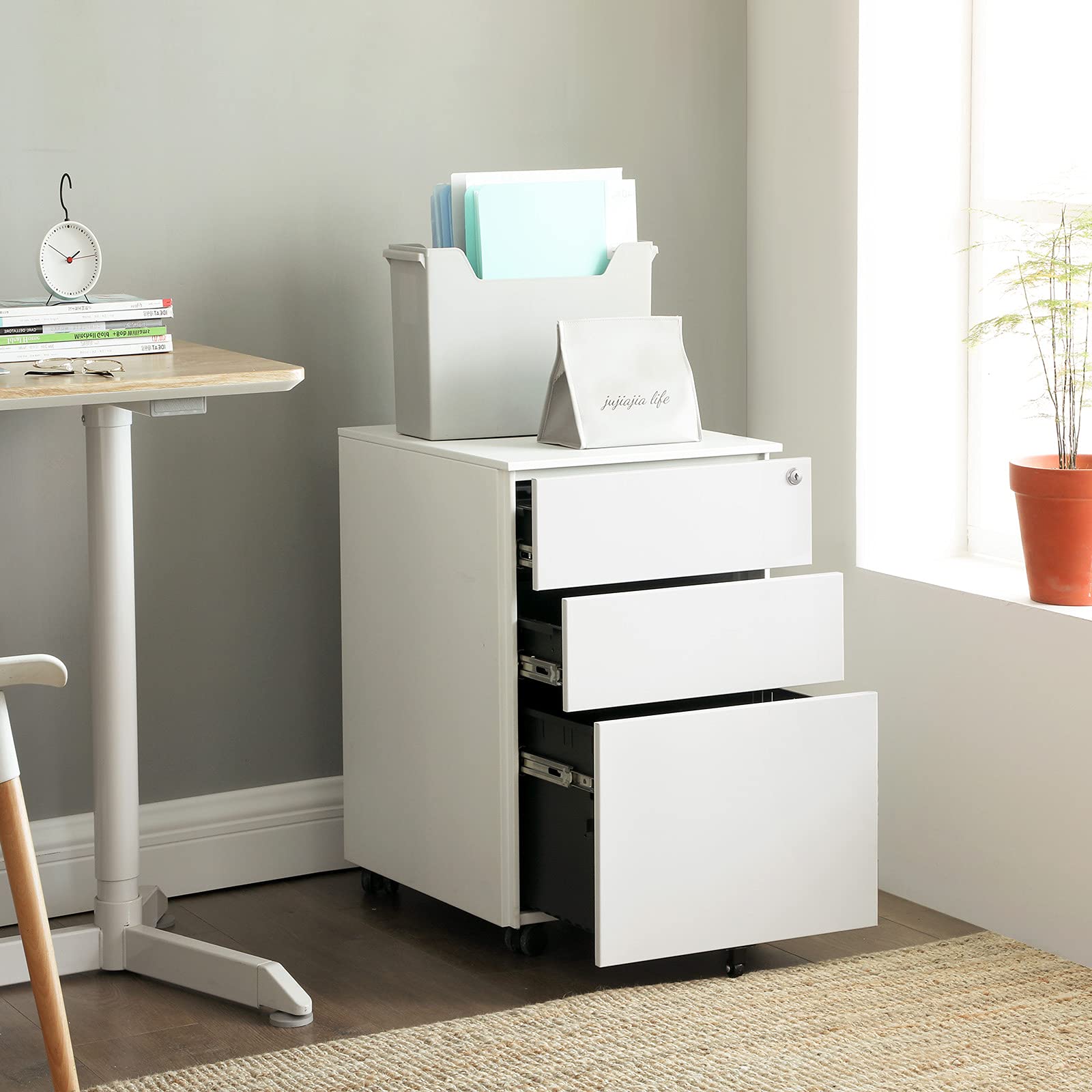 songmics-ofc60wt-rollcontainer-3-schubladen-wei-52x39x60-cm-abschlie-bar image 5