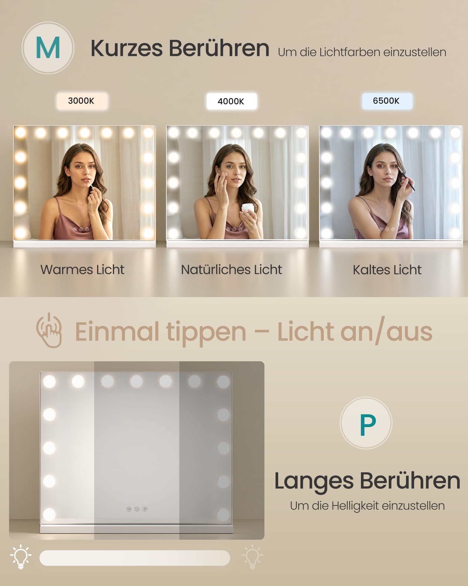 songmics-hollywood-schminkspiegel-mit-beleuchtung-15-leds-dimmbar image 3