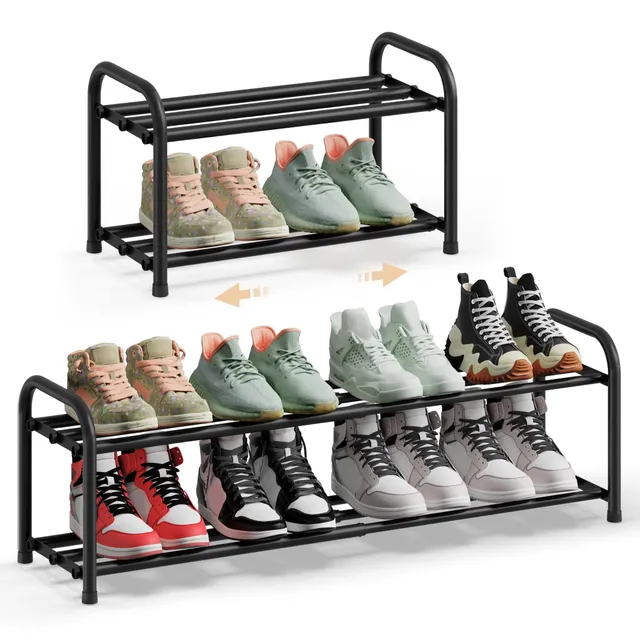 songmics-schuhregal-ausziehbar-2-ebenen-44-5-82-4-cm-metall-tintenschwarz-lmr026 image 1