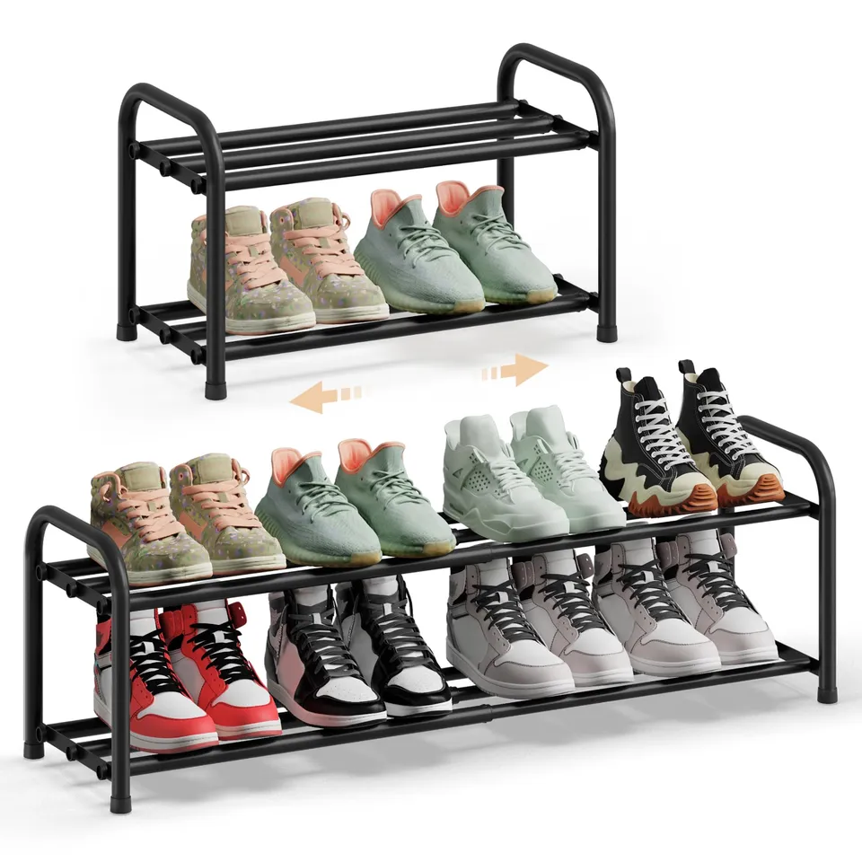 songmics-schuhregal-ausziehbar-2-ebenen-44-5-82-4-cm-metall-tintenschwarz-lmr026 image 1