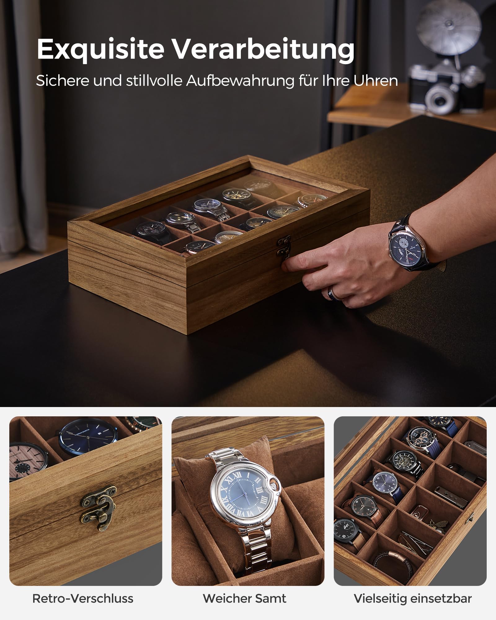 songmics-uhrenbox-12-f-cher-massivholz-mit-glasdeckel-uhrenkasten-f-r-zifferblat image 3