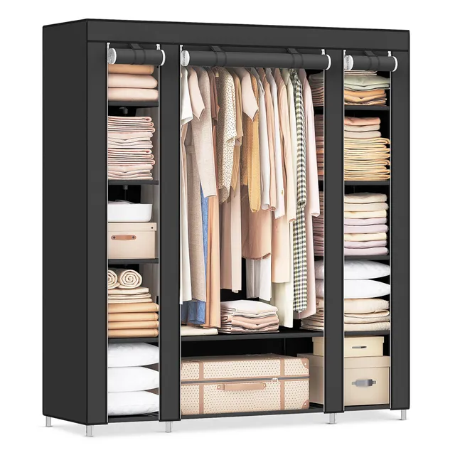 songmics-kleiderschrank-stoffschrank-lsf03h-150-x-45-x-175-cm-schwarz image 1