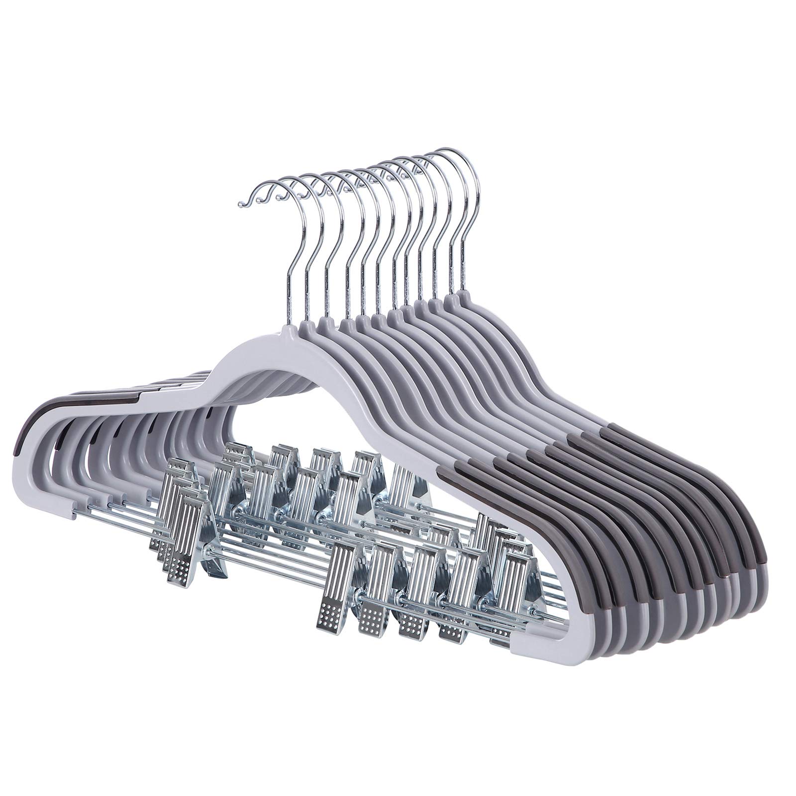 songmics-hosenb-gel-12er-set-crp01g-12-kunststoff-kleiderb-gel-mit-clips-grau image 1