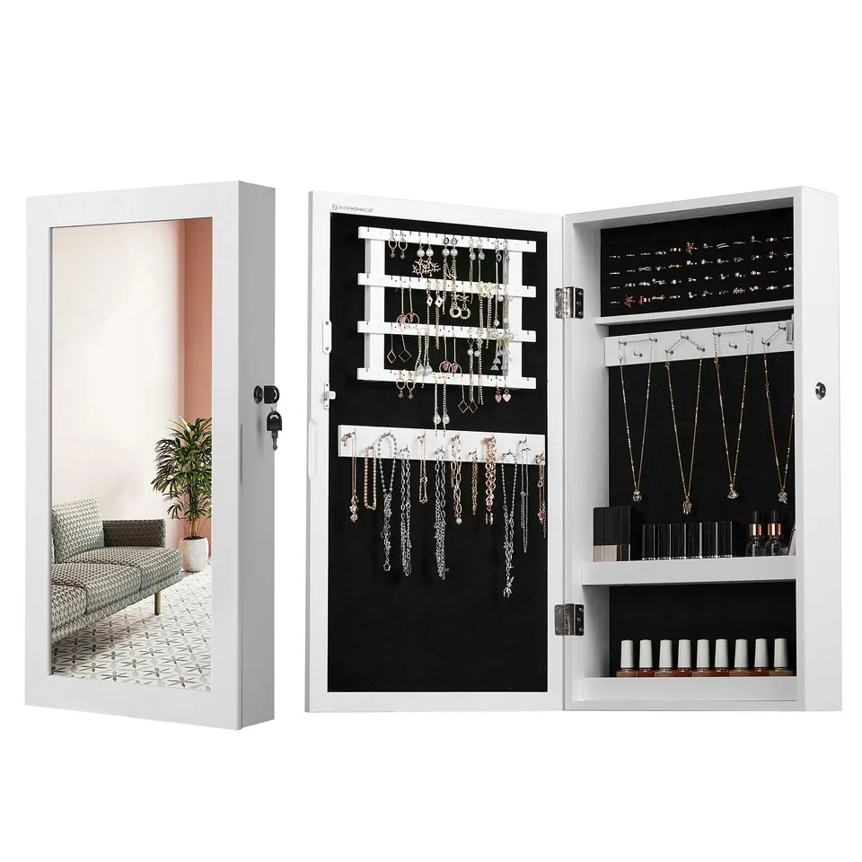 songmics-schmuckschrank-jbc51w-spiegelschrank-wei-schwarz image 1