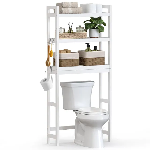 songmics-bts01wt-badezimmerregal-ber-toilette-bambus-3-ebenen-wei image 1