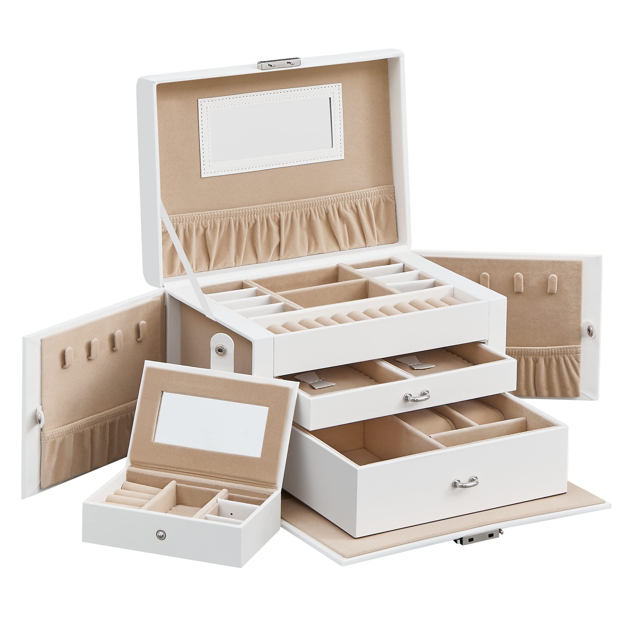songmics-schmuckk-stchen-3-ebenen-jbc121w-mit-2-schubladen-mini-reisebox-schloss image 1