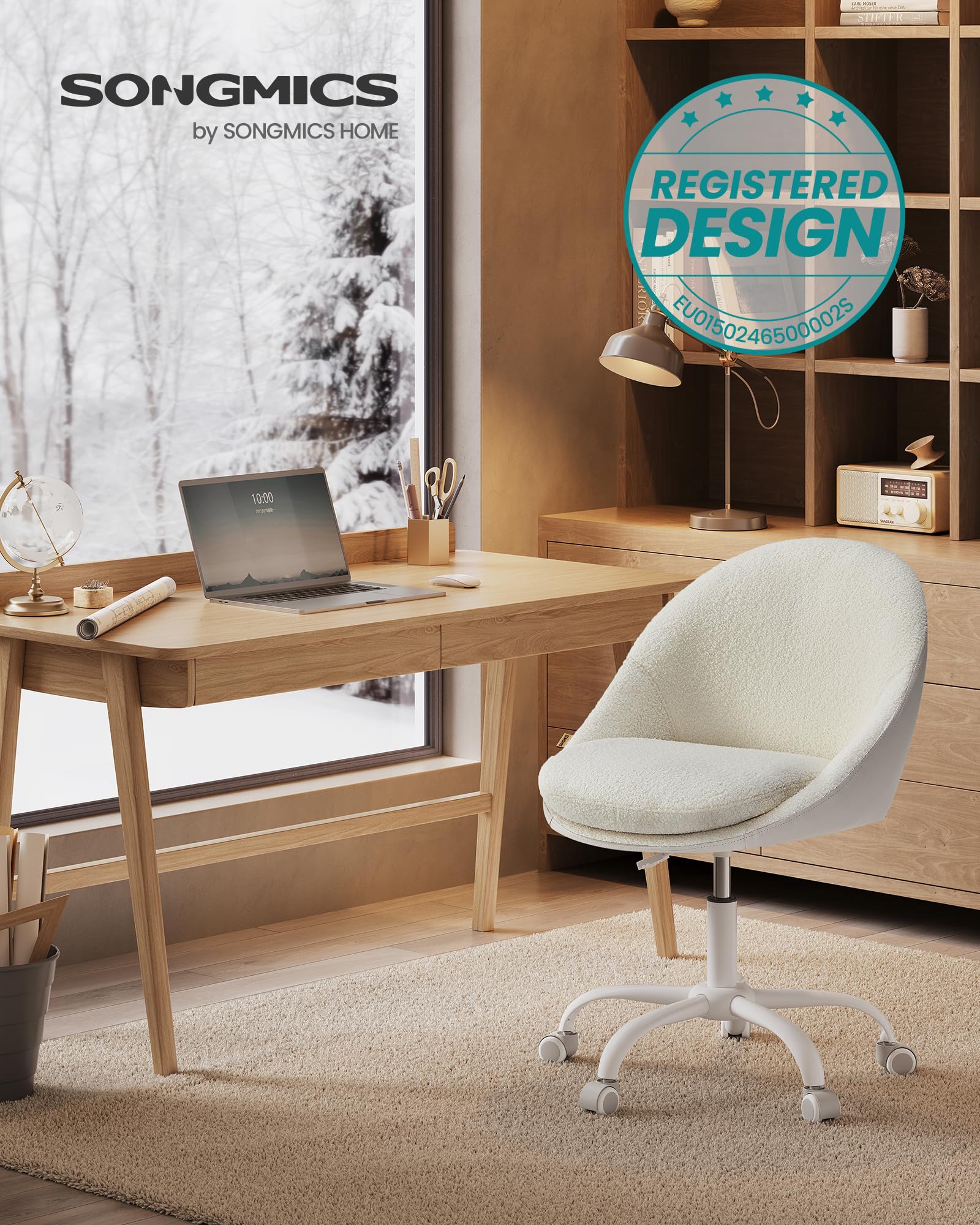 songmics-drehstuhl-sherpa-schminkstuhl-h-henverstellbar-beige-wei-obg020w01 image 3