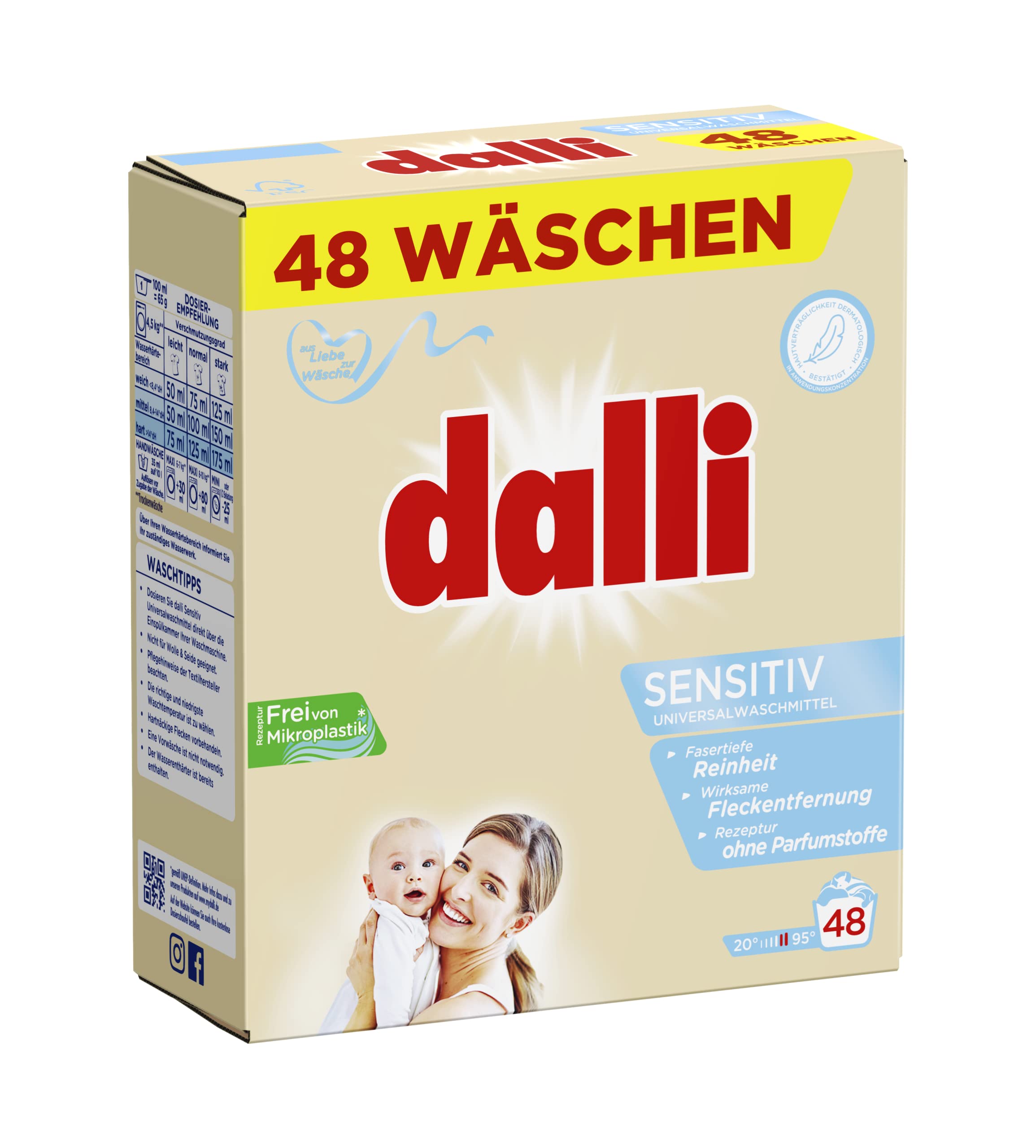 dalli-sensitiv-pulver-vollwaschmittel-unparf-miert-3-12-kg-f-r-48-waschladungen image 1