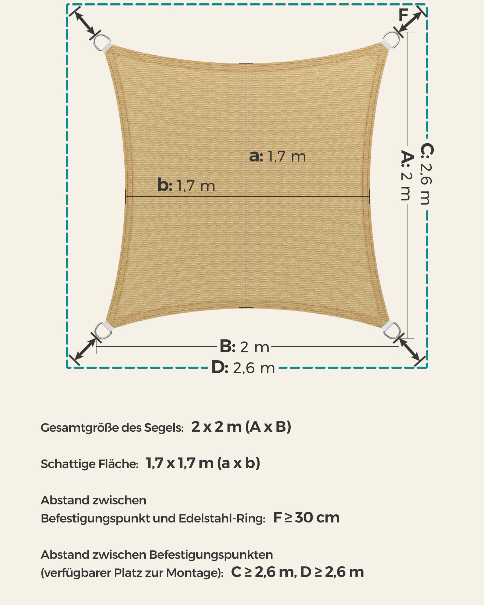 songmics-sonnensegel-gss22ey-2-x-2-m-quadratisch-sandgelb-hdpe image 5