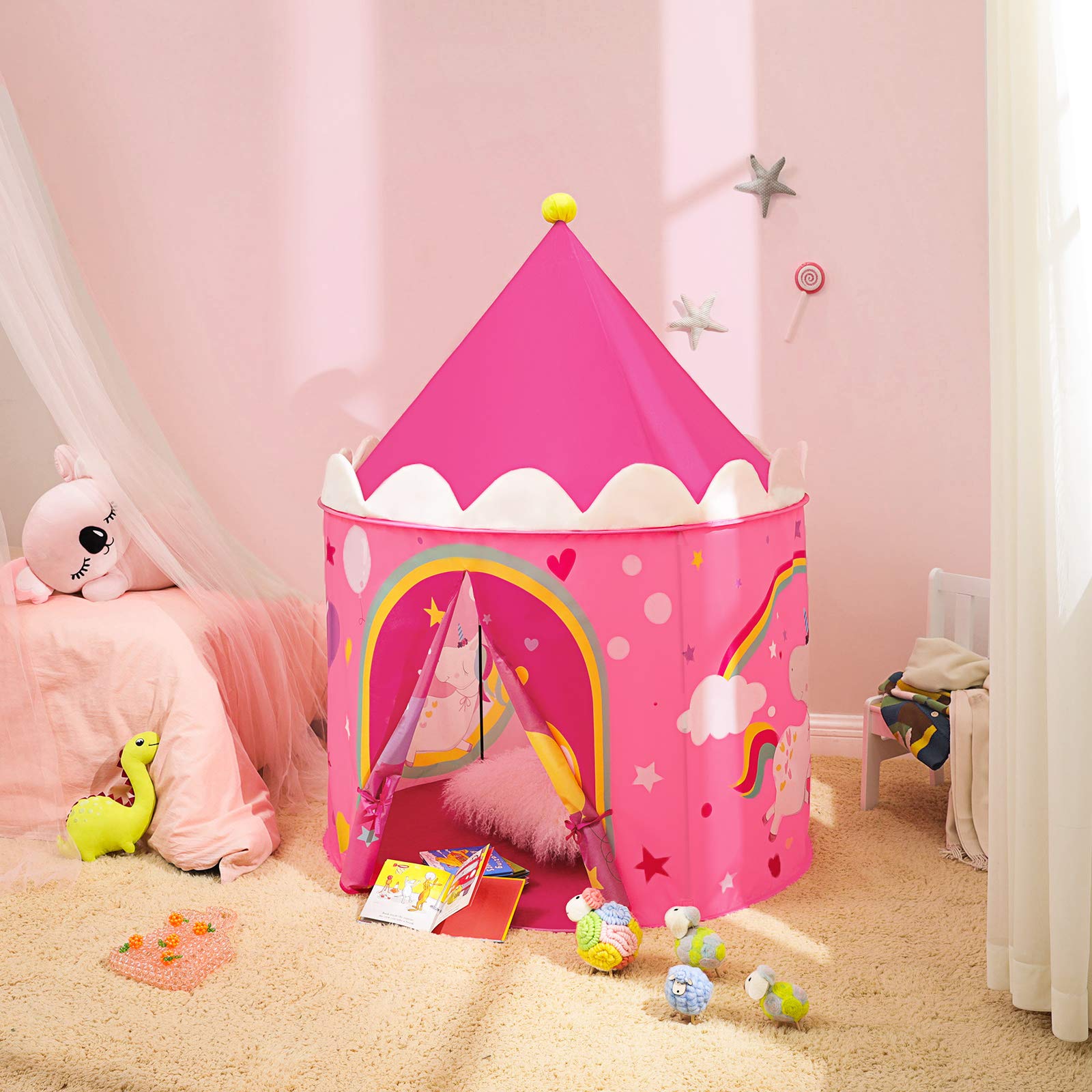 songmics-spielzelt-lpt04py-pink-gelb-prinzessinnenschloss-101x135-cm image 8