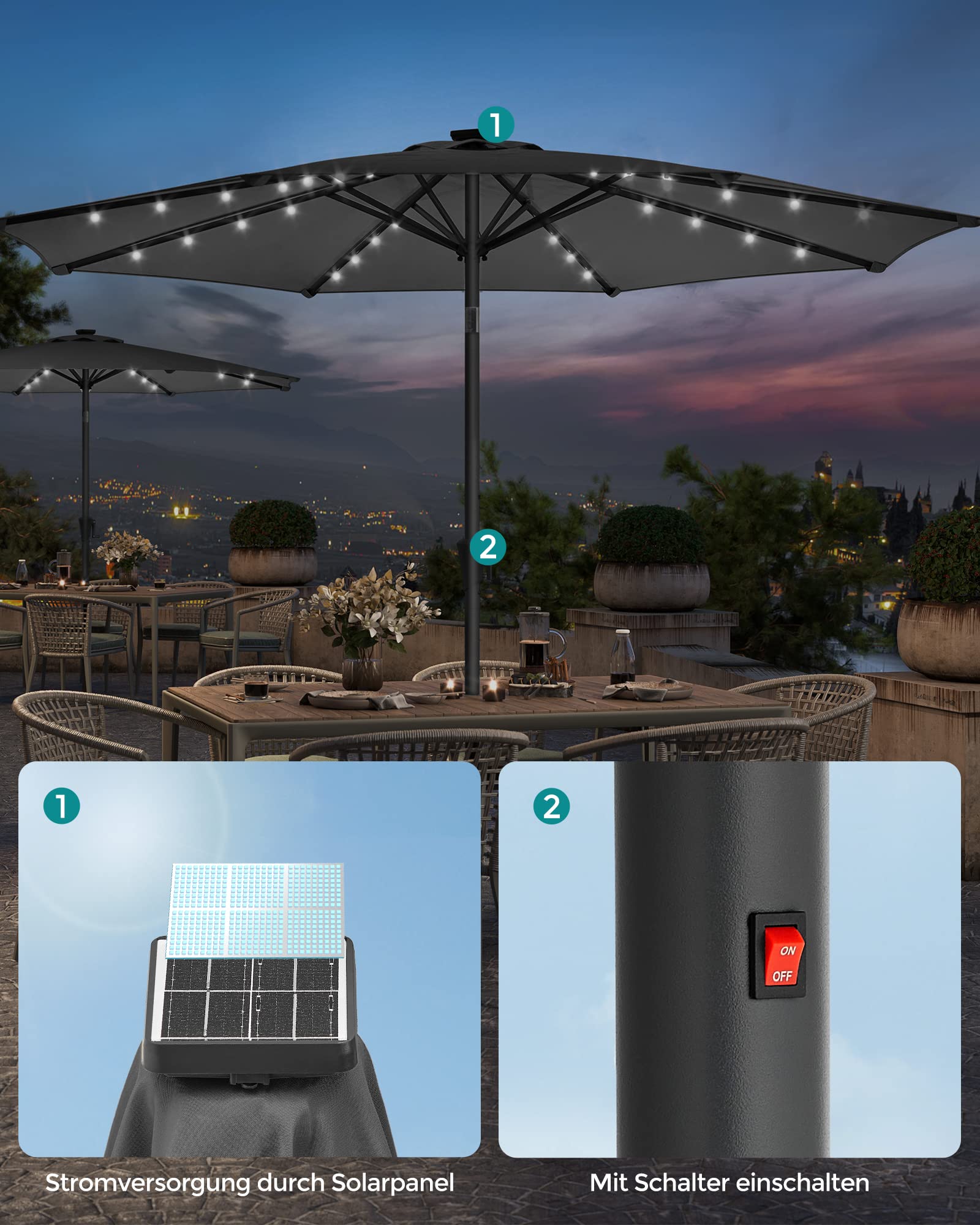 songmics-gpu33gy-sonnenschirm-300-cm-mit-led-solar-beleuchtung-grau image 4