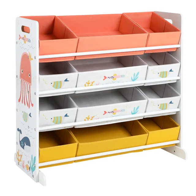 songmics-spielzeugregal-gkrs04wt-mit-12-stoffboxen-kinderzimmer-organizer-wei image 1