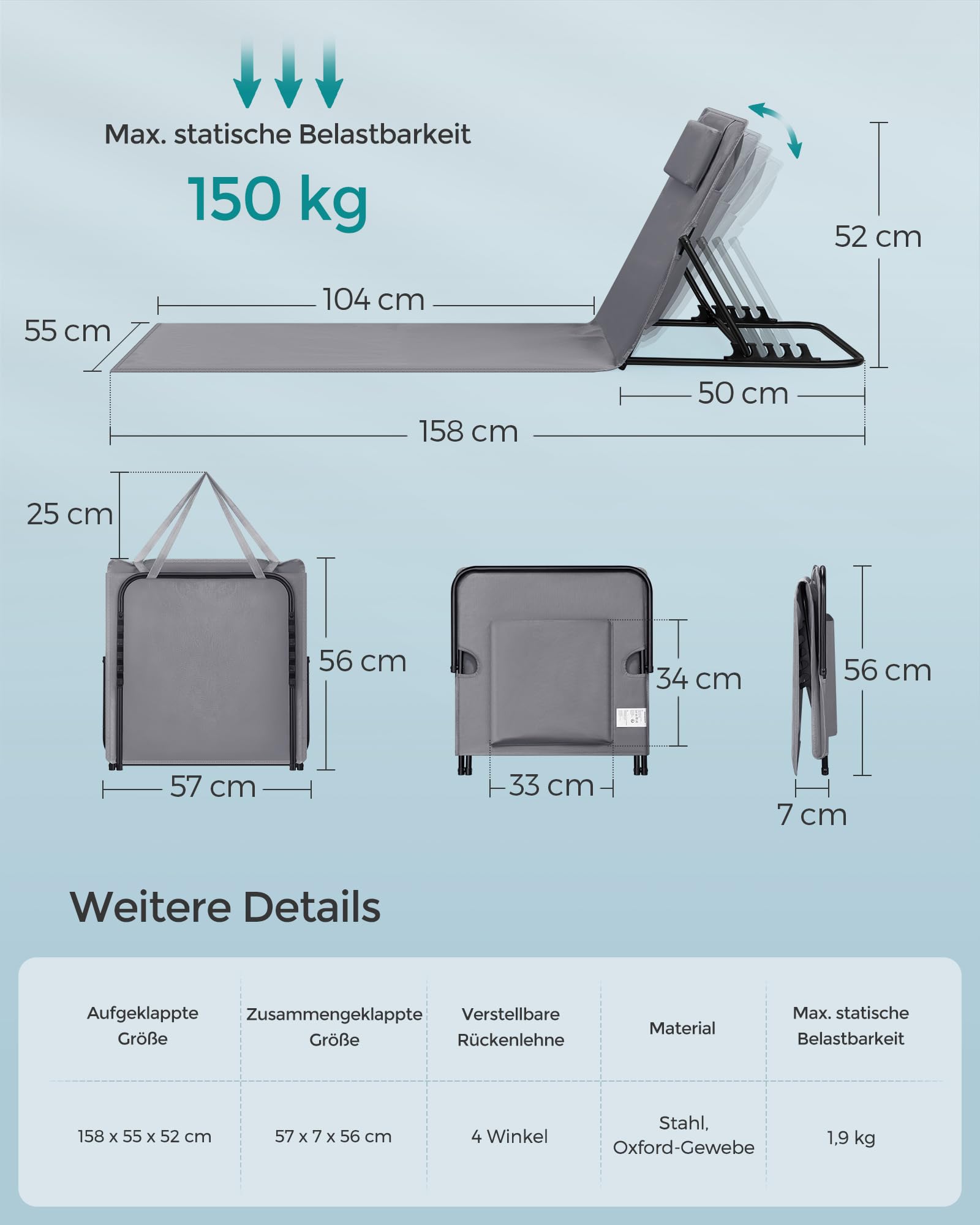 songmics-strandstuhl-gcb251g01-2er-set-campingstuhl-158x55-cm-schiefergrau image 2