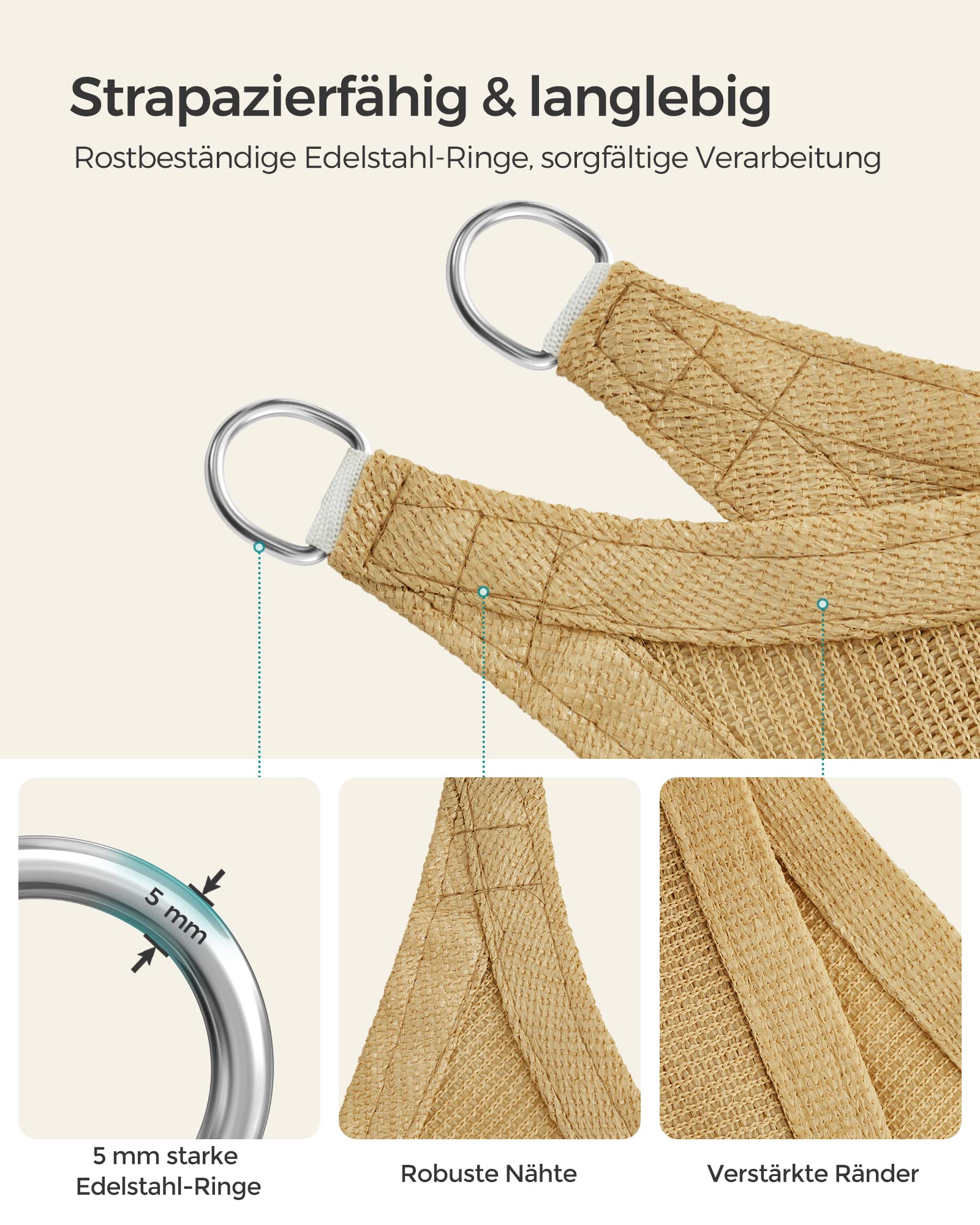 songmics-sonnensegel-gss22ey-2-x-2-m-quadratisch-sandgelb-hdpe image 4