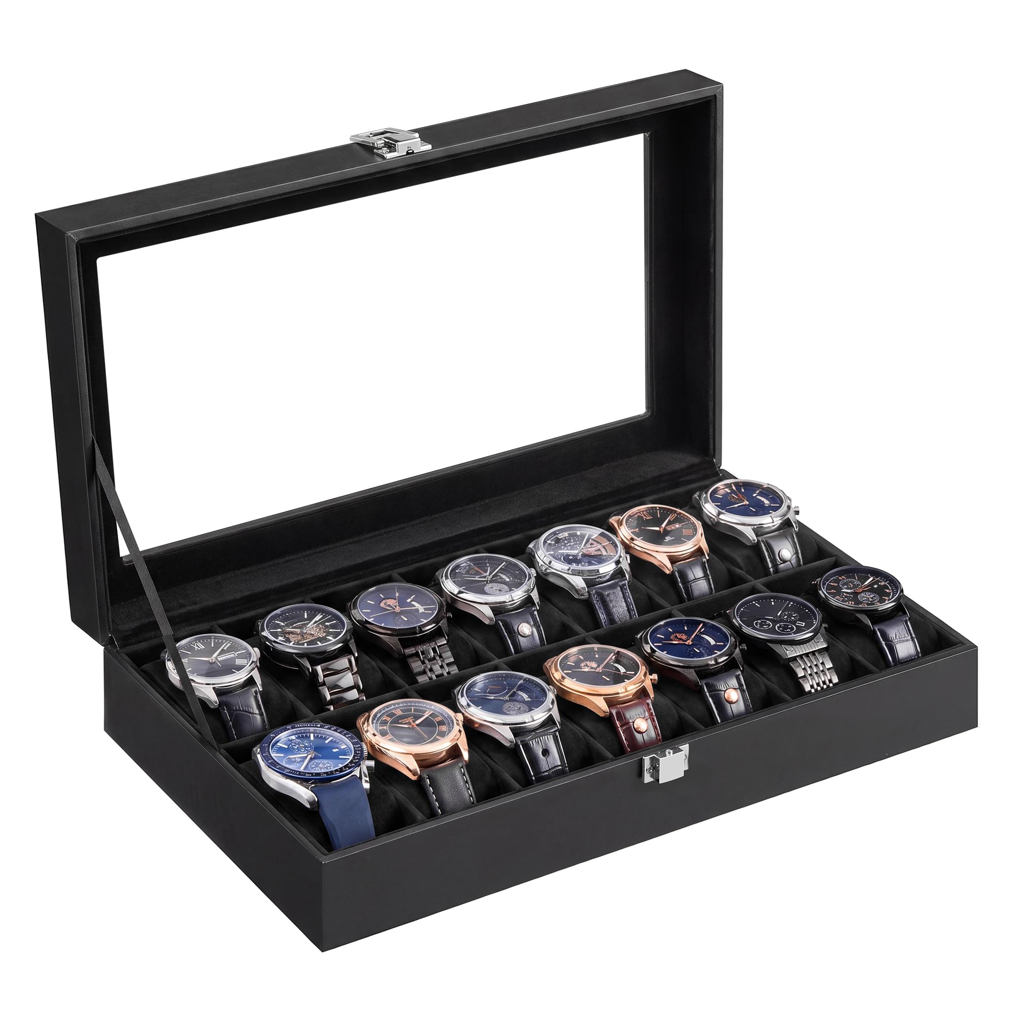 songmics-uhrenbox-mit-10-f-chern-jwb010bk-uhrenkasten-schwarz-aus-pu-mit-glasdec image 8