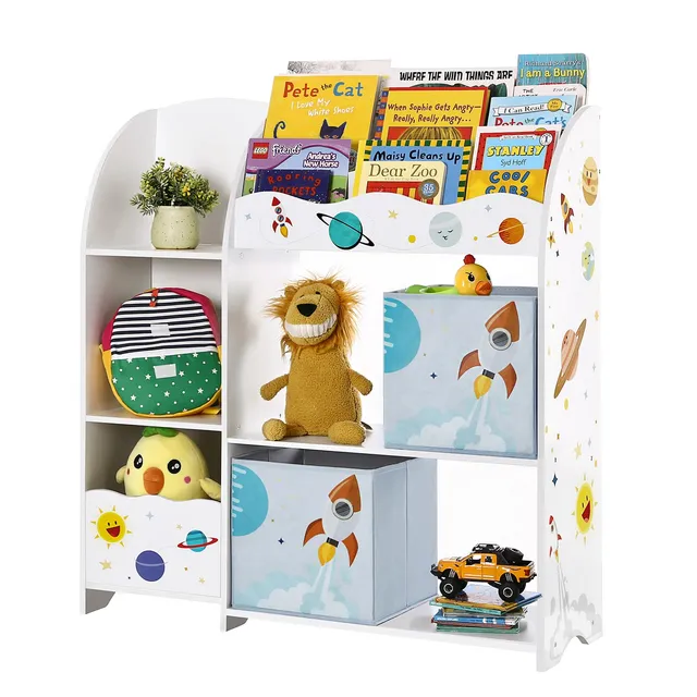 songmics-b-cherregal-kinder-spielzeugregal-wei-mit-2-boxen image 1