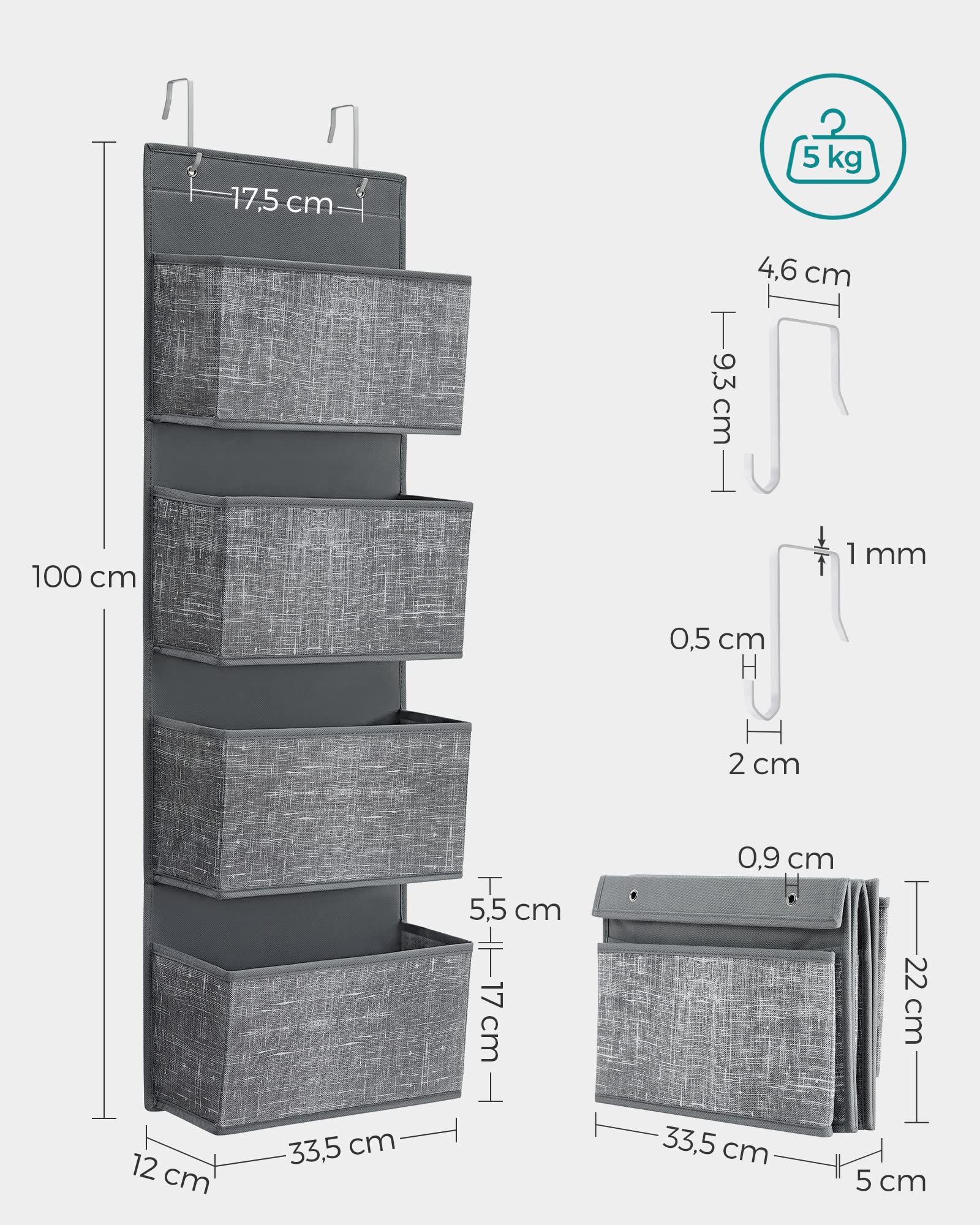 songmics-h-ngeorganizer-4-taschen-grau-meliert-rdh004g11 image 3
