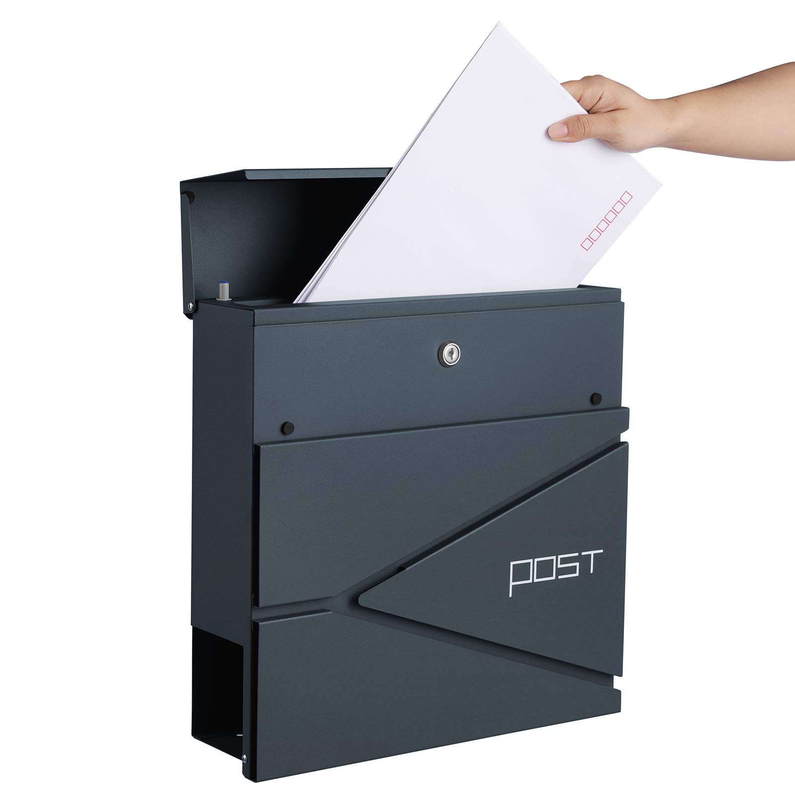 songmics-briefkasten-xxl-wand-anthrazit-mit-zeitungsfach-gmb051g02 image 3