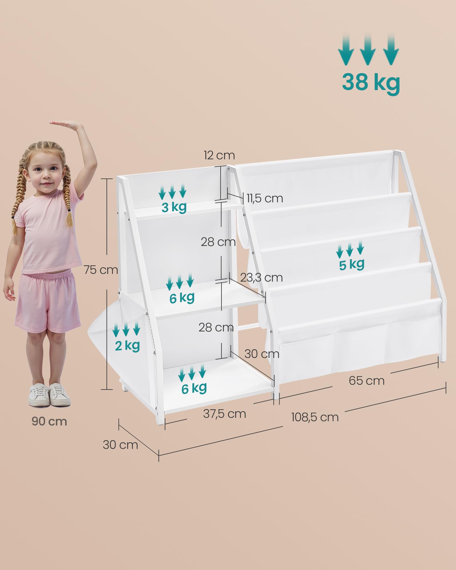 songmics-kinder-b-cherregal-mit-seitentasche-75-cm-hoch-wei image 3